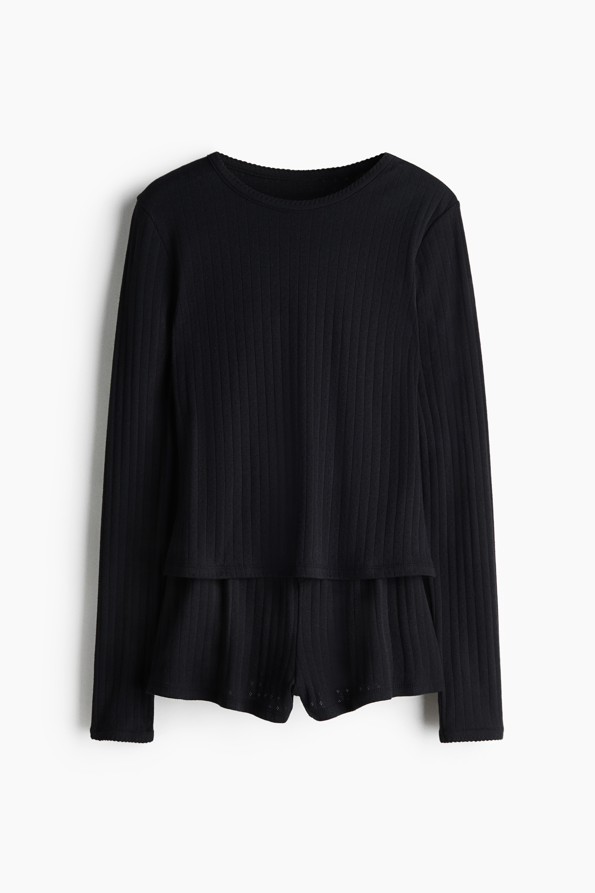 Pyjama en jersey pointelle - Noir/Crème/fleuri