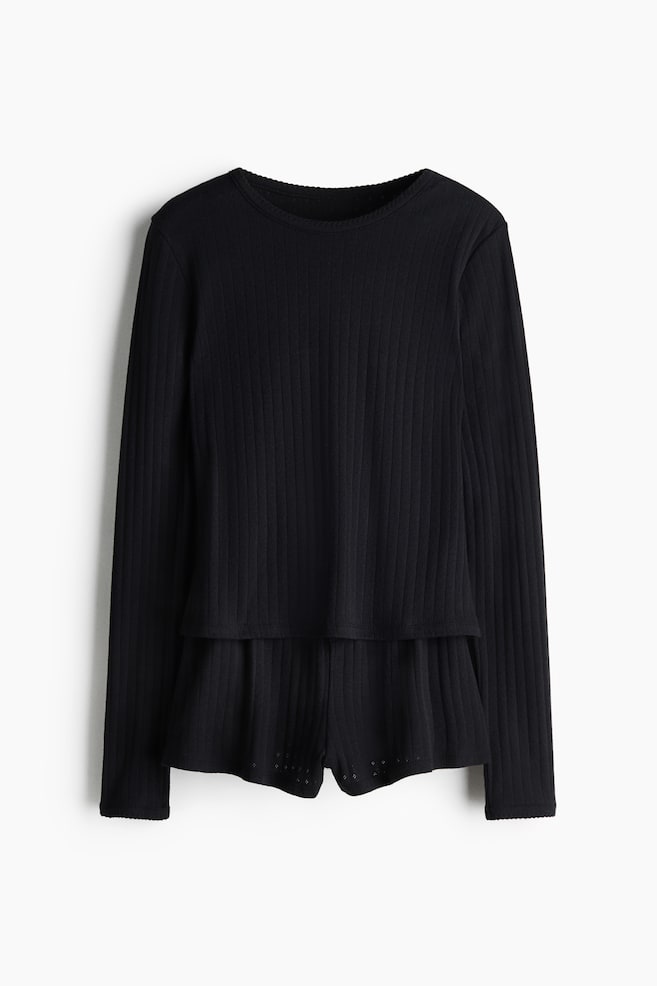 Pointelle jersey pyjamas - Black/Cream/Floral - 1