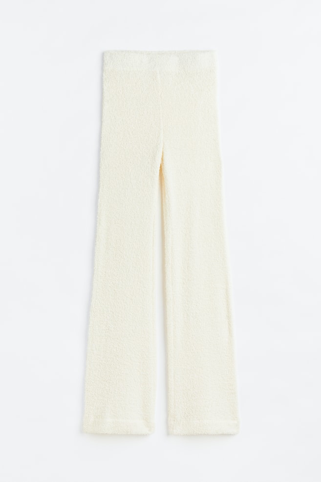 Flared fluffy-knit trousers - Cream