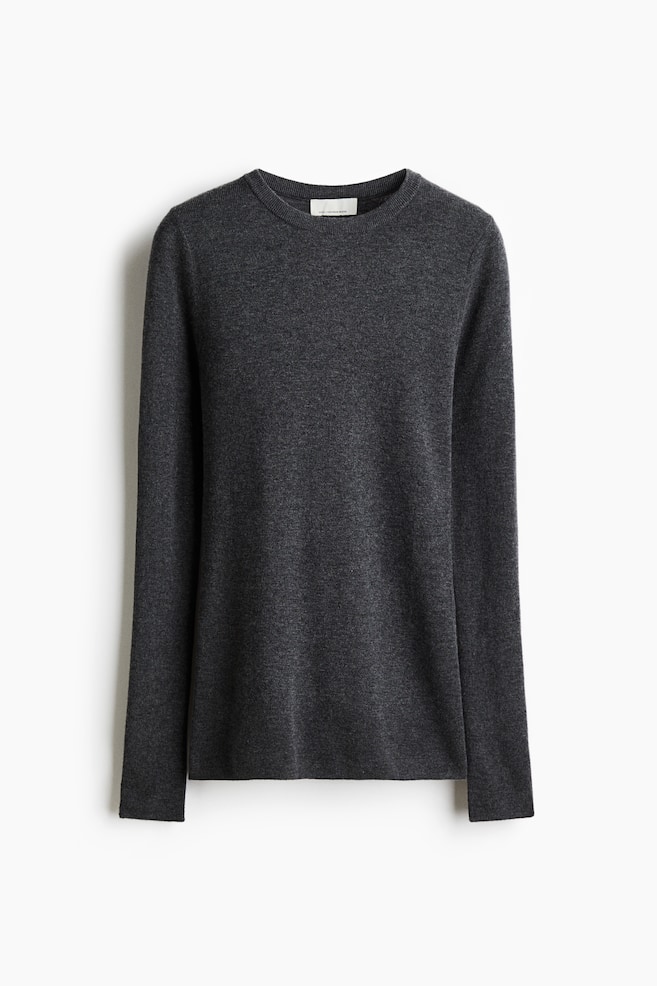 Fine-knit cashmere-blend top - Dark grey marl/Coral orange/Light beige - 1