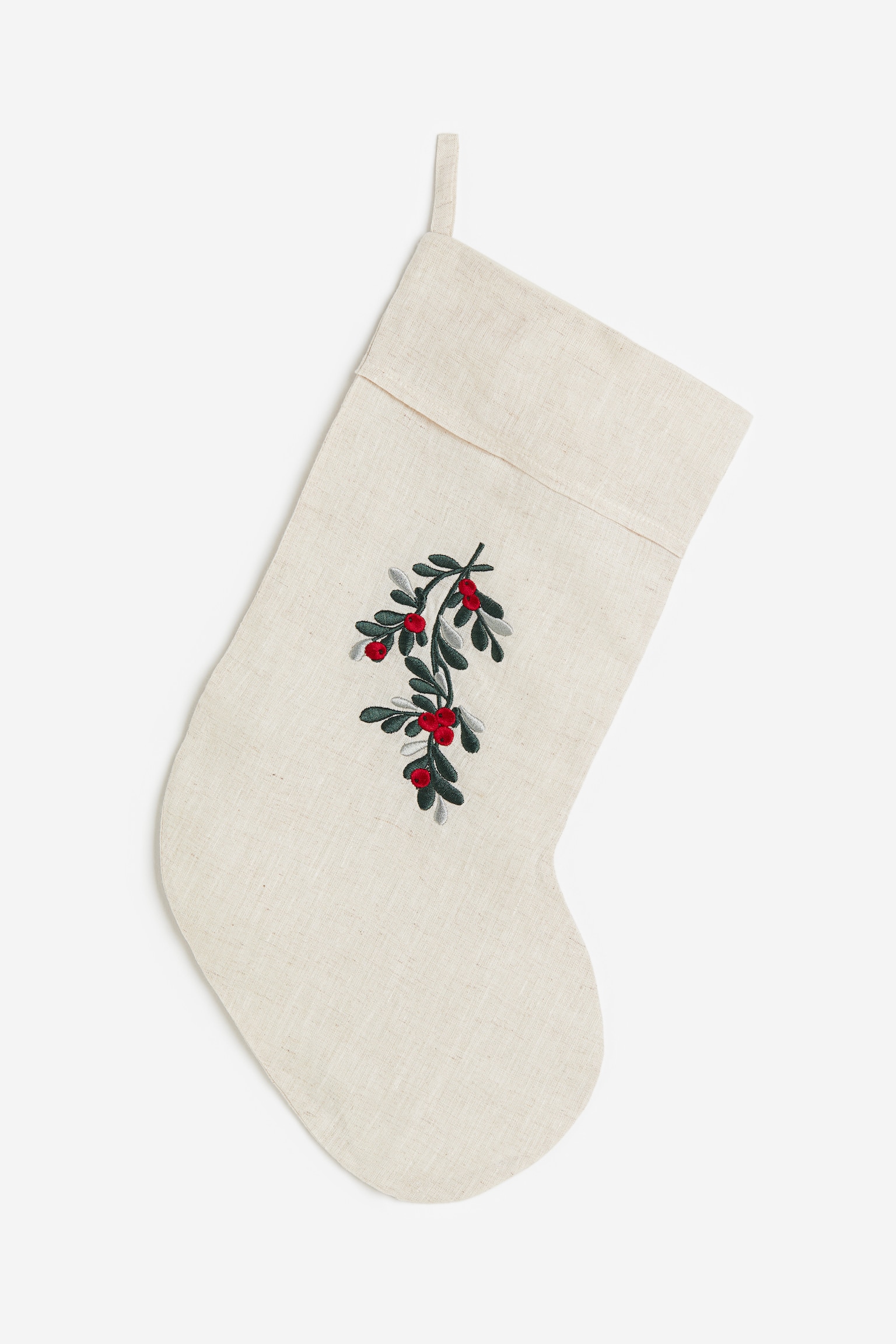 Embroidered Design Christmas Stocking - Light beige/Mistletoe - 1