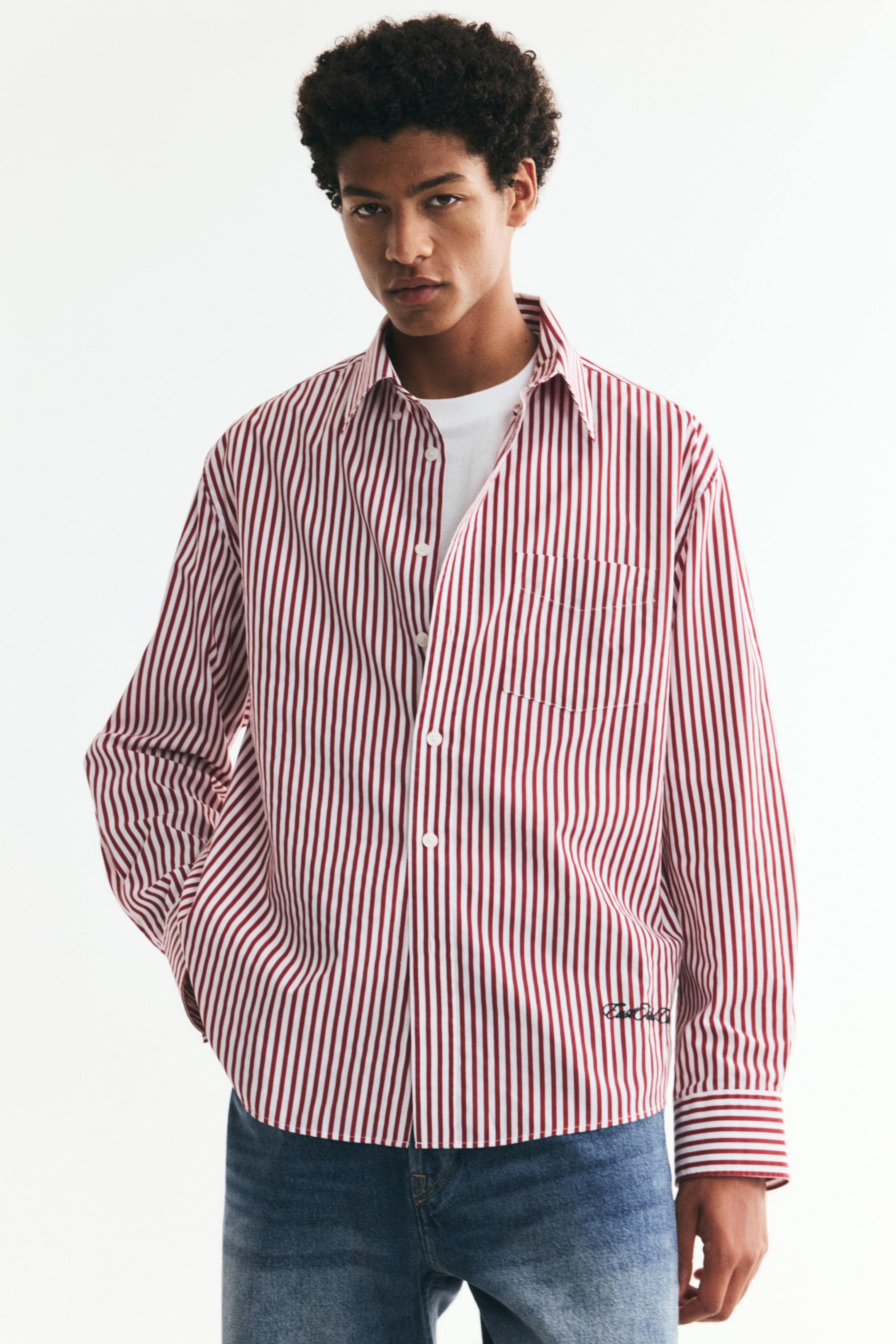 View larger image: Relaxed Fit Shirt - Dark red/Striped - Men | H&M GB 1