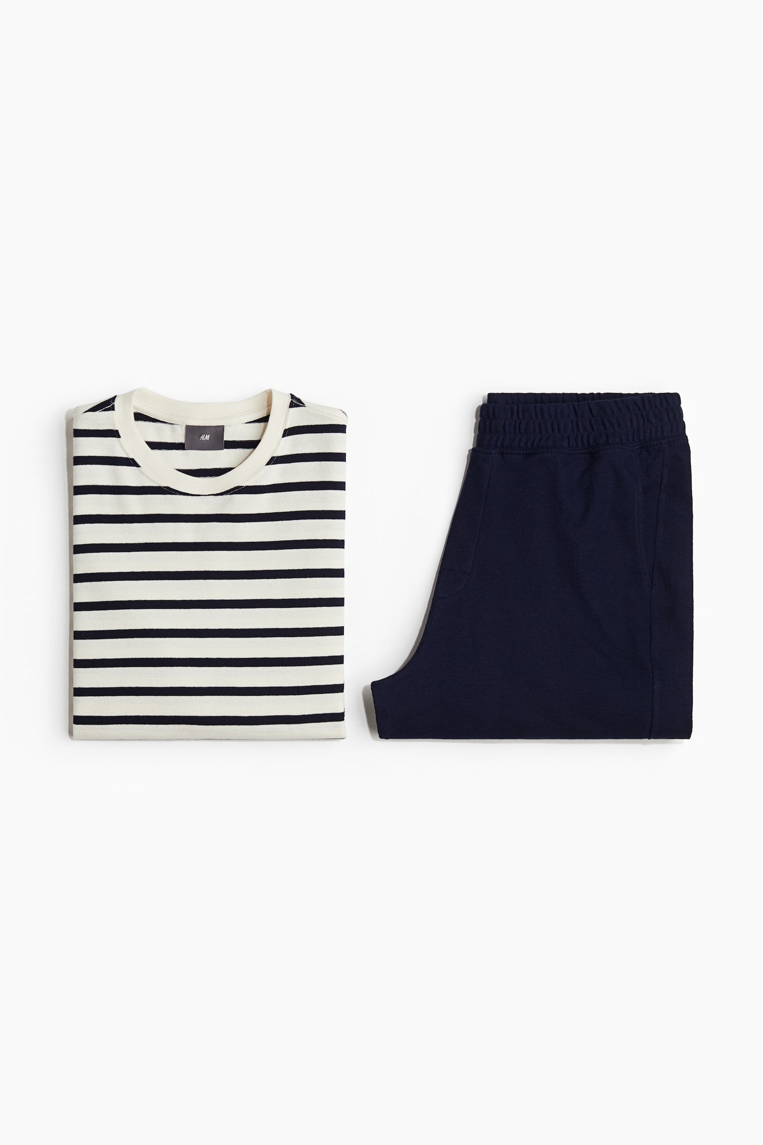 Pyjama Tee & Shorts Set - White/Navy blue - 2