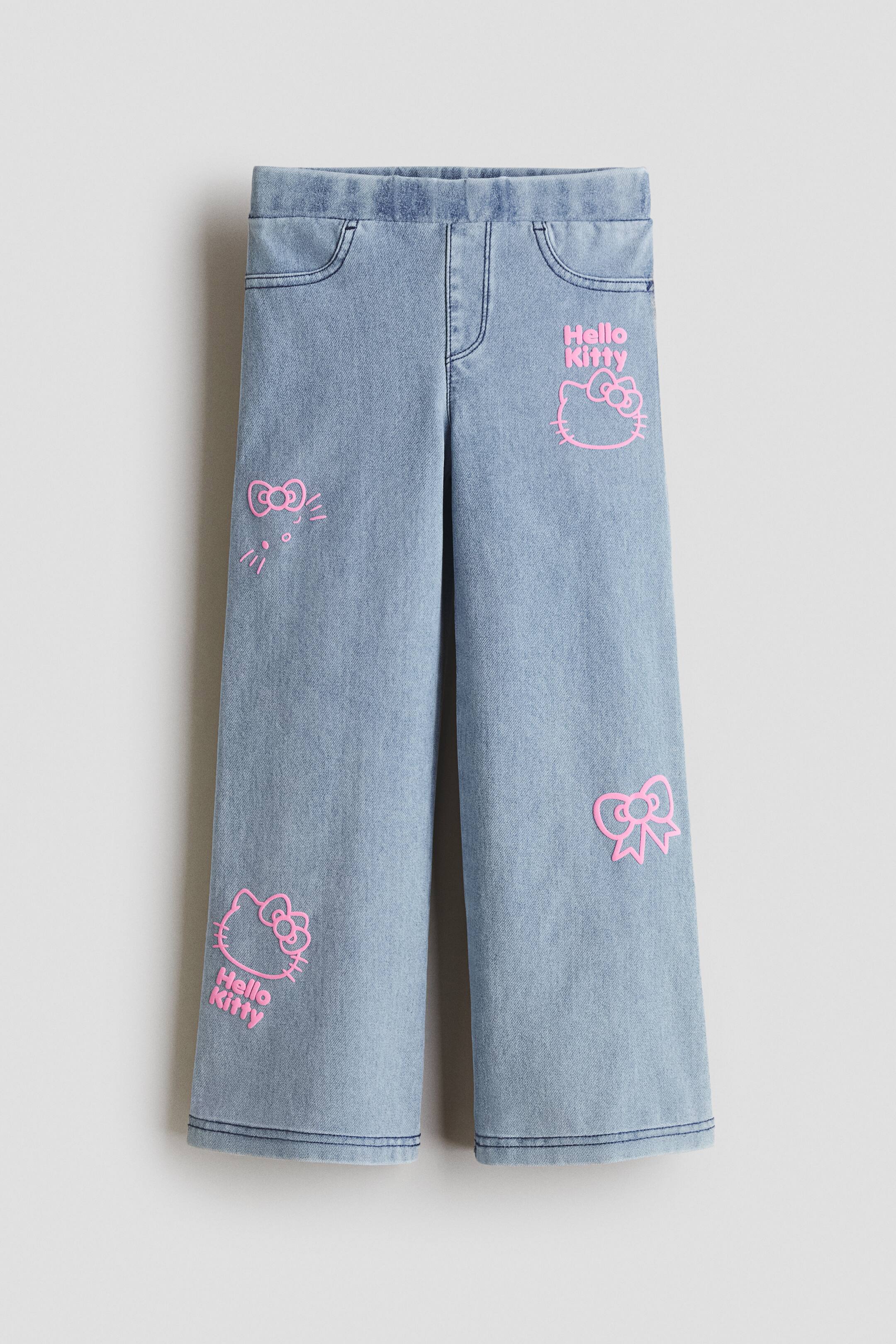 Переглянути збільшене зображення: Denim-look wide-leg jeggings - Блакитний денім/Hello Kitty - Kids | H&M UA 1