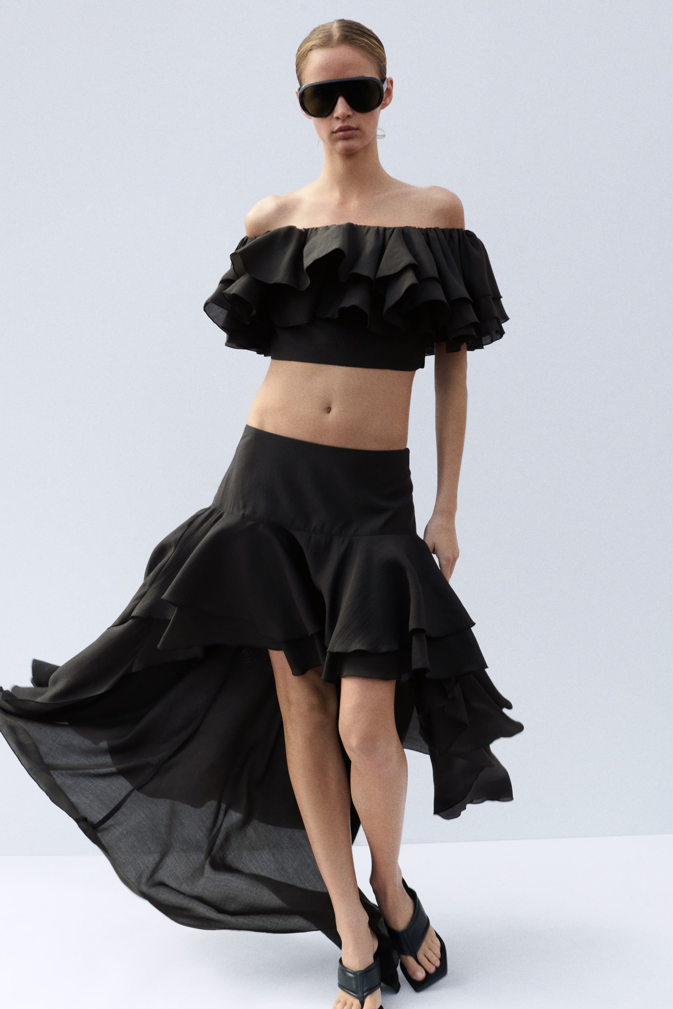 Flounced High-Low Skirt