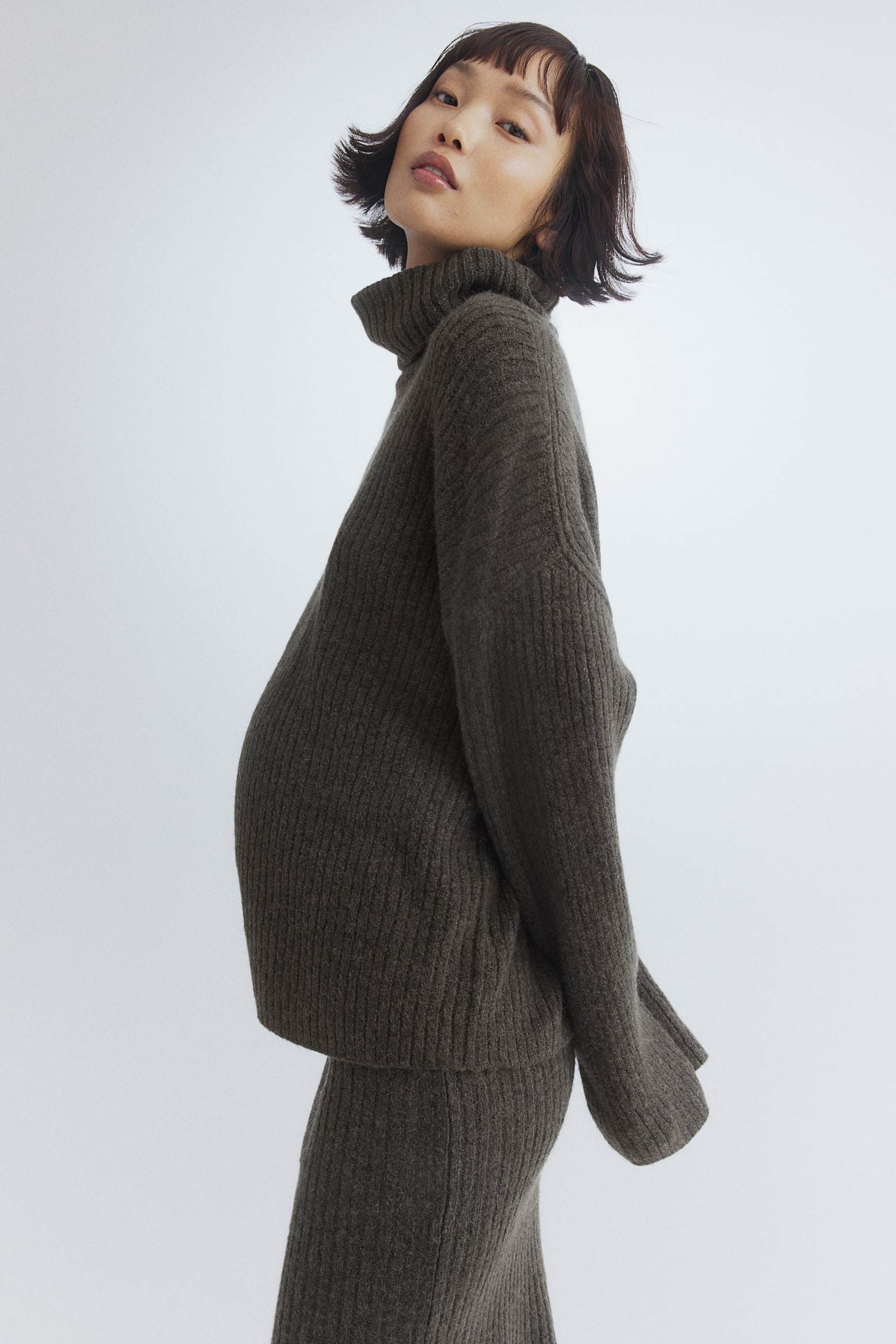 MAMA Rib-knit polo-neck jumper - Dark khaki green/Mole marl - 7