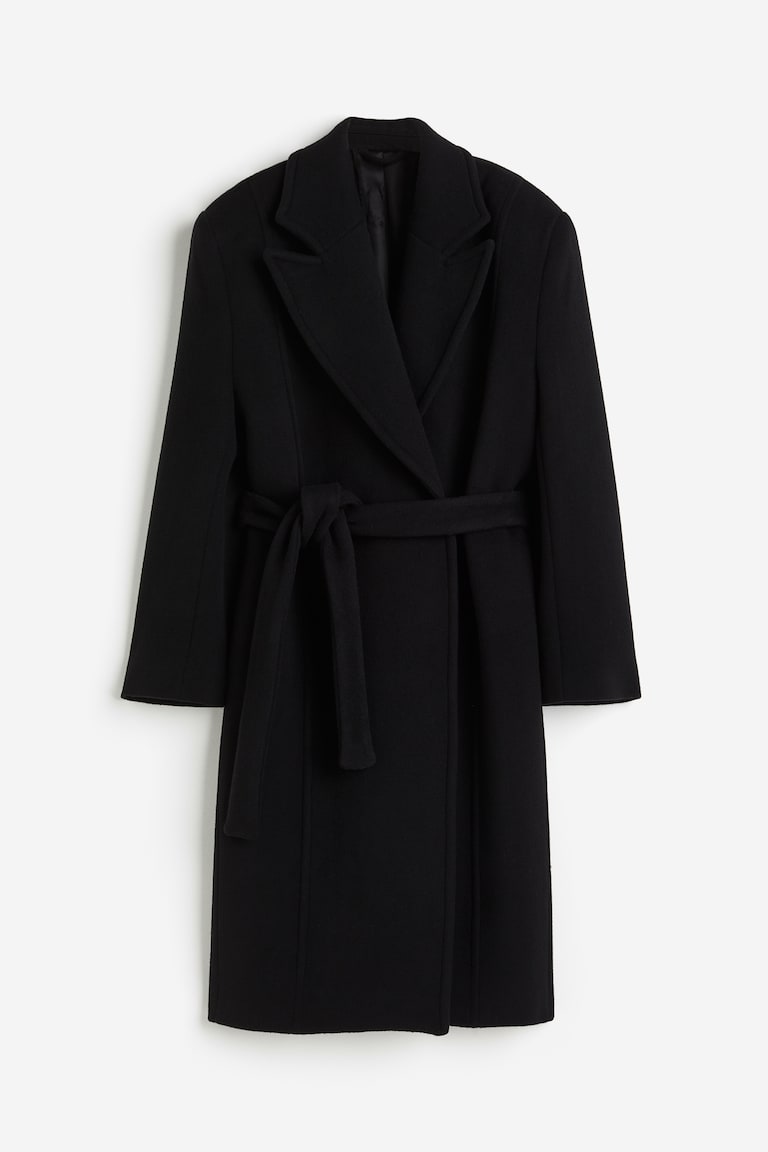 Wool-blend tie-belt coat Midnight black Ladies H&M IN