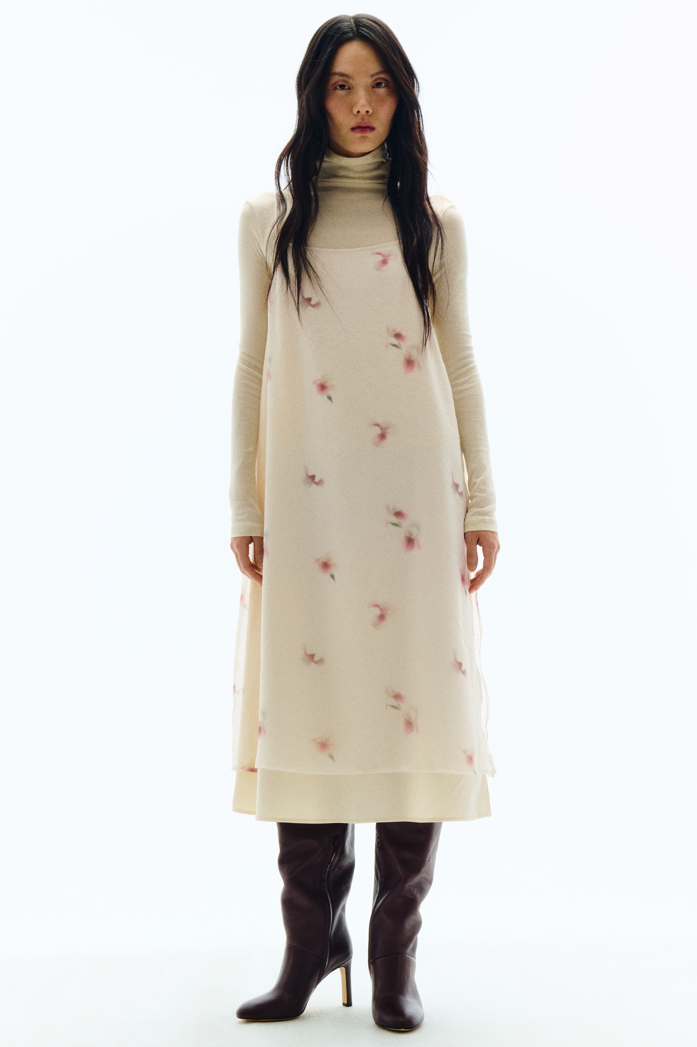 Layered strappy dress - Cream/Floral