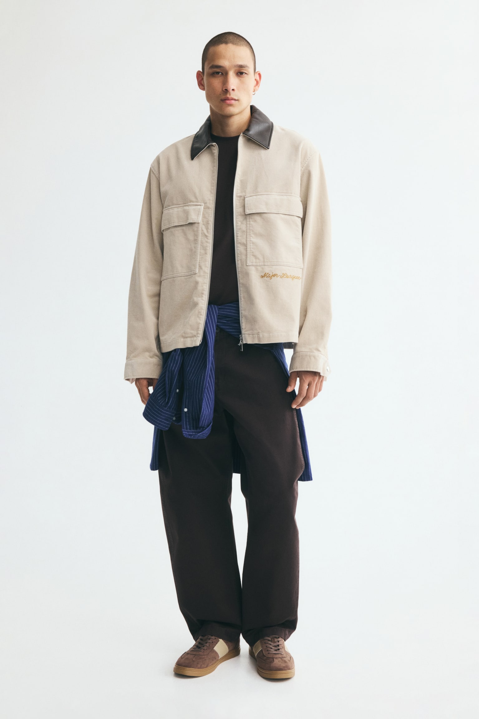 Мужская рубашка H&M Corduroy Workwear Overshirt, цвет: Светлый бежевый — фото 5