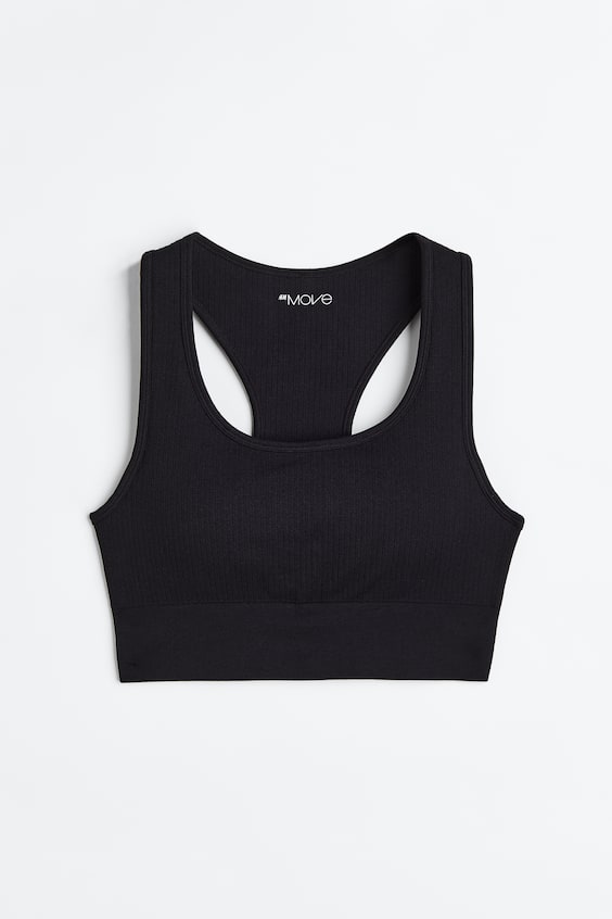 Seamless Sports bra in DryMove™ - Short - Black - Ladies | H&M GB