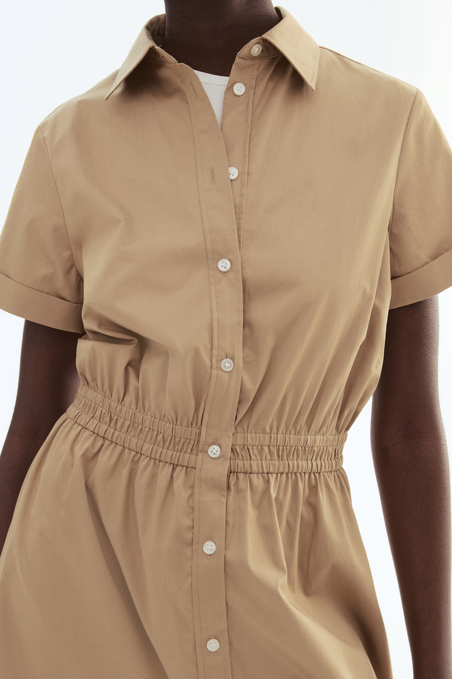 Vestido camisa de manga corta - Beige/Azul - 5