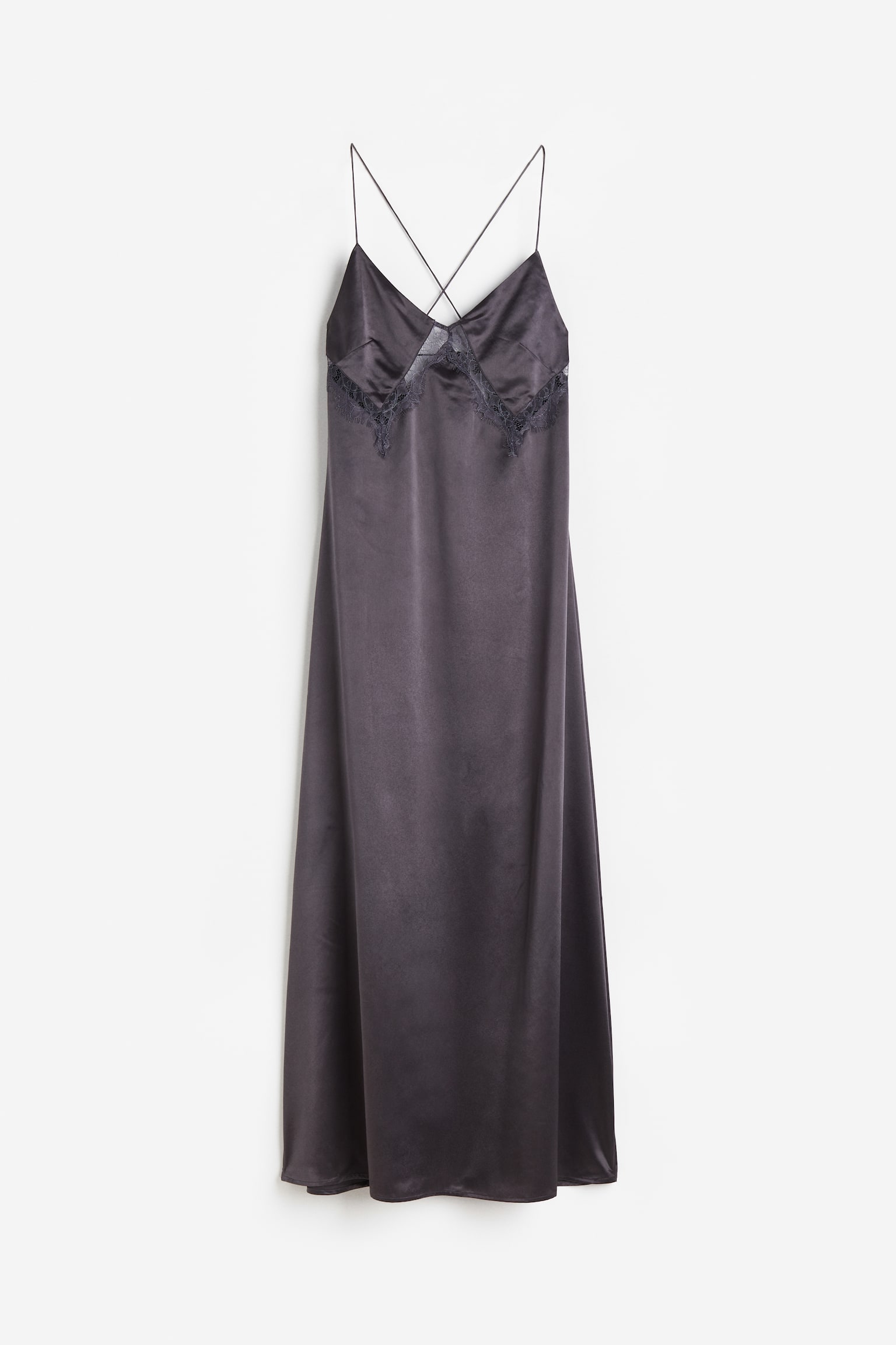 Lace Detail Satin Slip Dress - Dark grey - 1