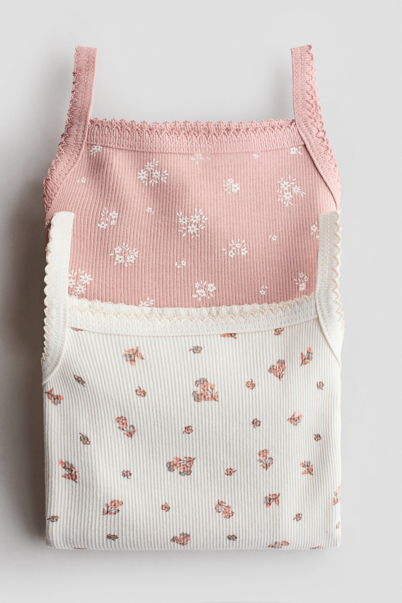 コットンリブボディスーツ 2枚セット - ライトダスティピンク／フローラル - 2