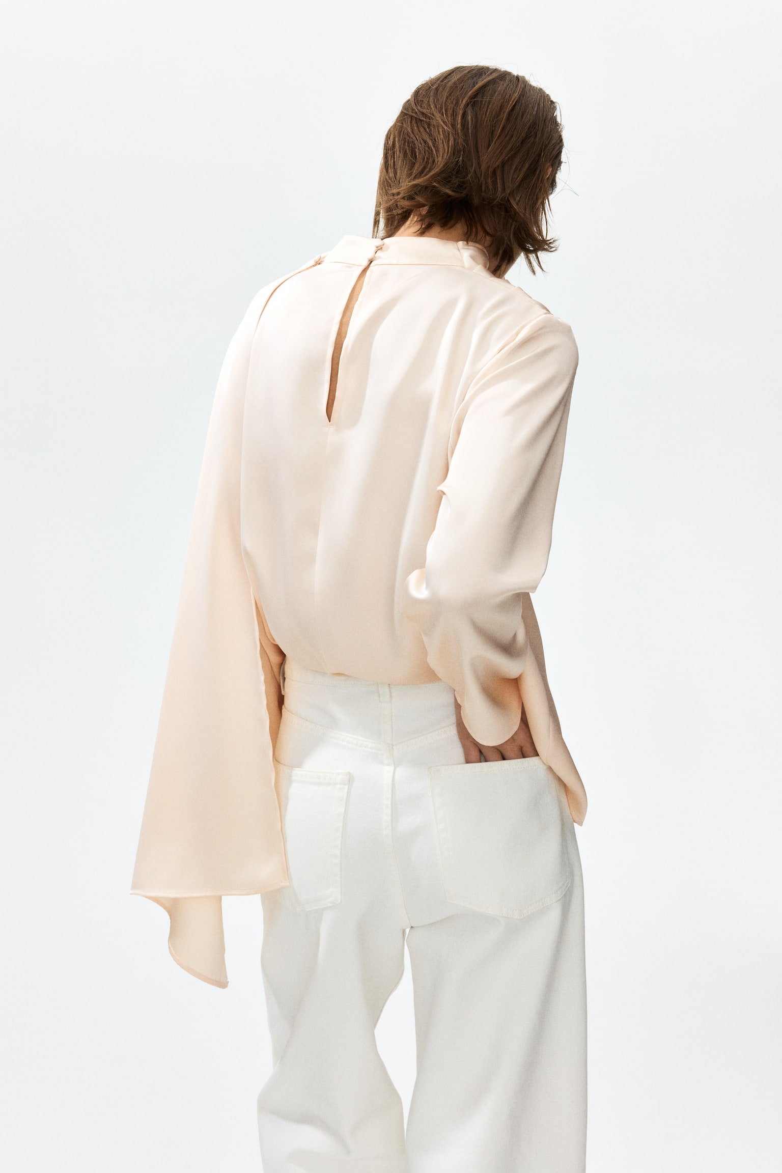 Shawl-detail satin blouse - 4