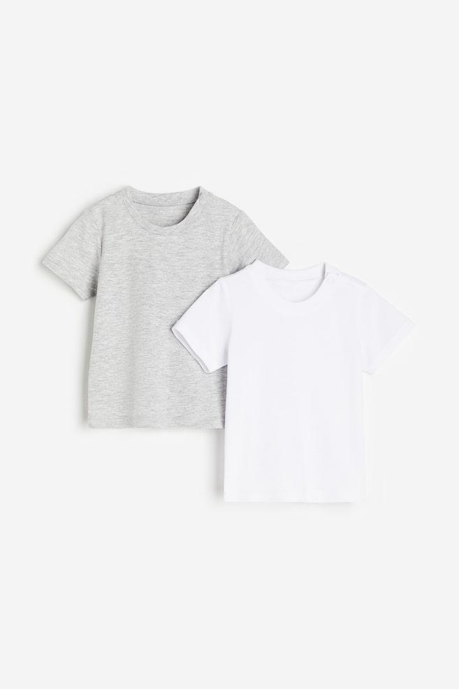 2-pak T-shirt i bomuld - Lysegråmeleret/Hvid/Hvid/Lys rosa/Stribet/Lys beige/Stribet/Marineblå/Stribet - 1