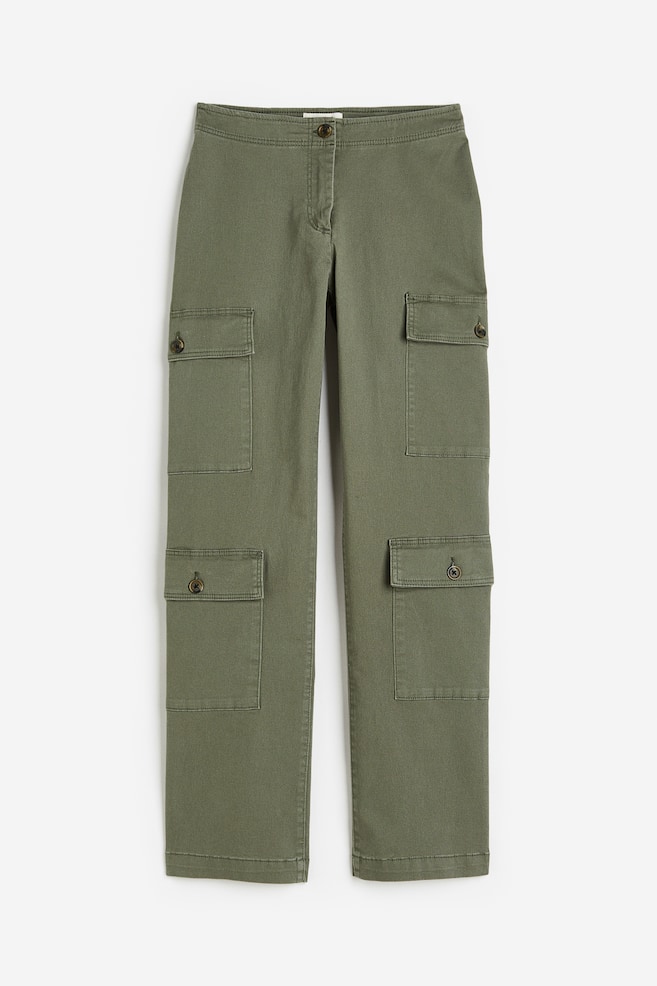 Cotton twill cargo trousers - Khaki green/Black/Light beige - 2