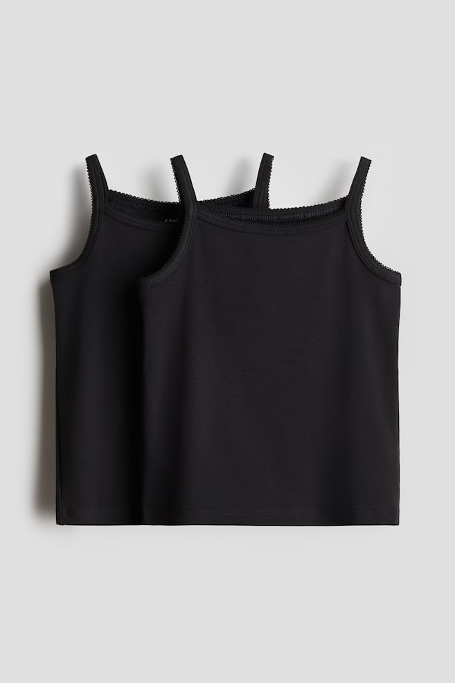Lot de 2 tops à bretelles fines en coton pima - Noir/Rose ancien clair/blanc - 1
