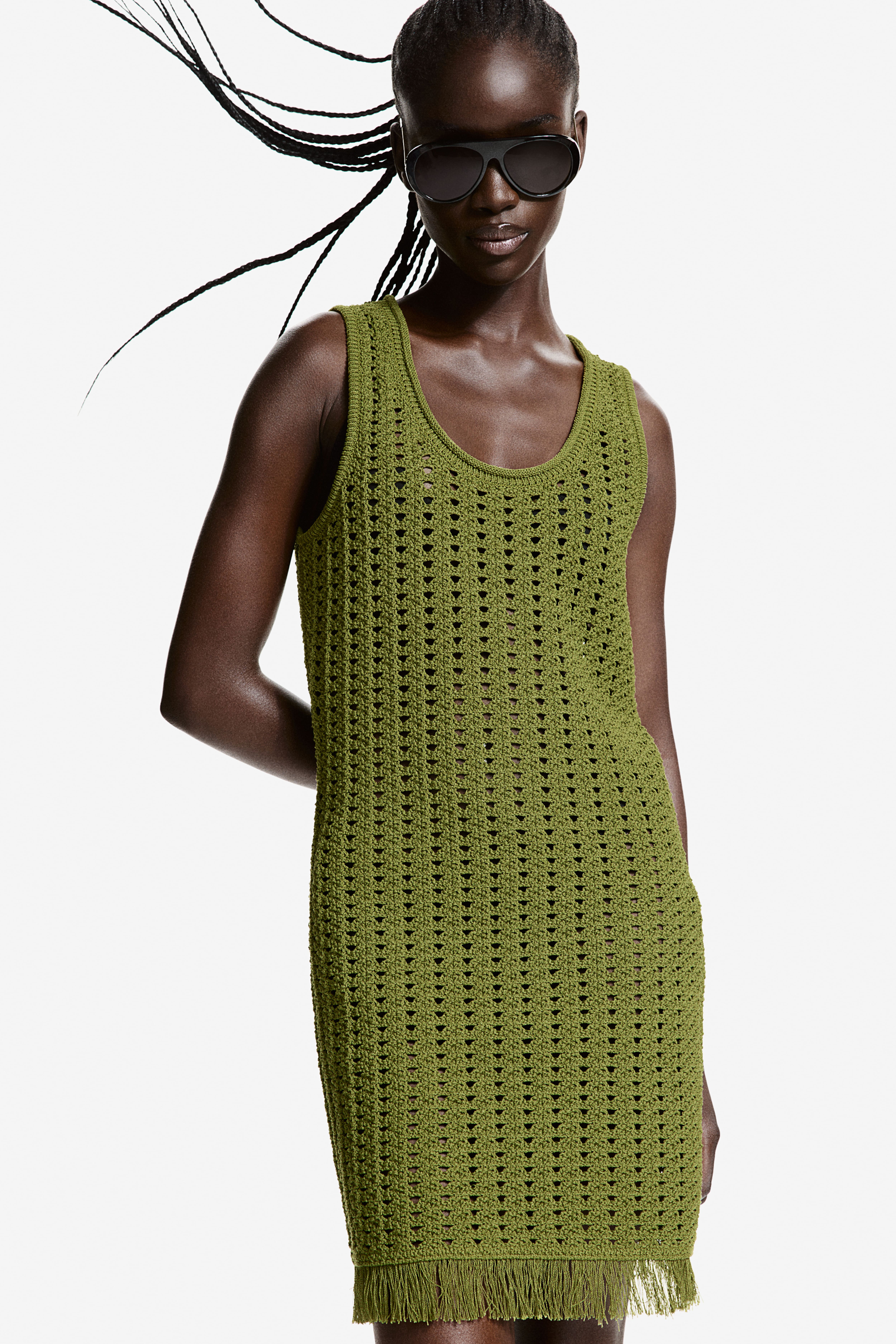 Robe facon crochet Vert olive FEMME H M BE