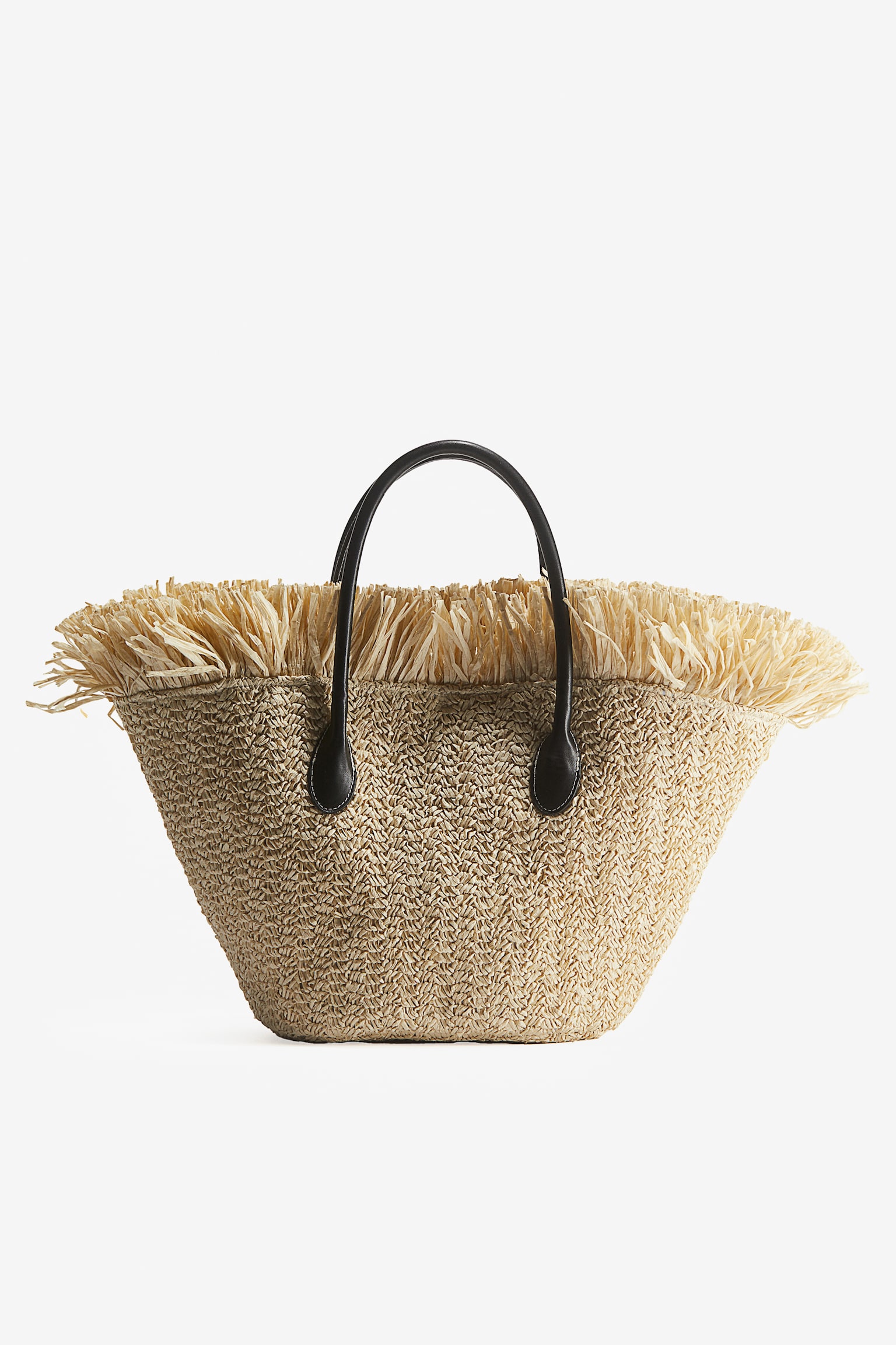 Fringe Trim Straw Shopper - Light beige - 2