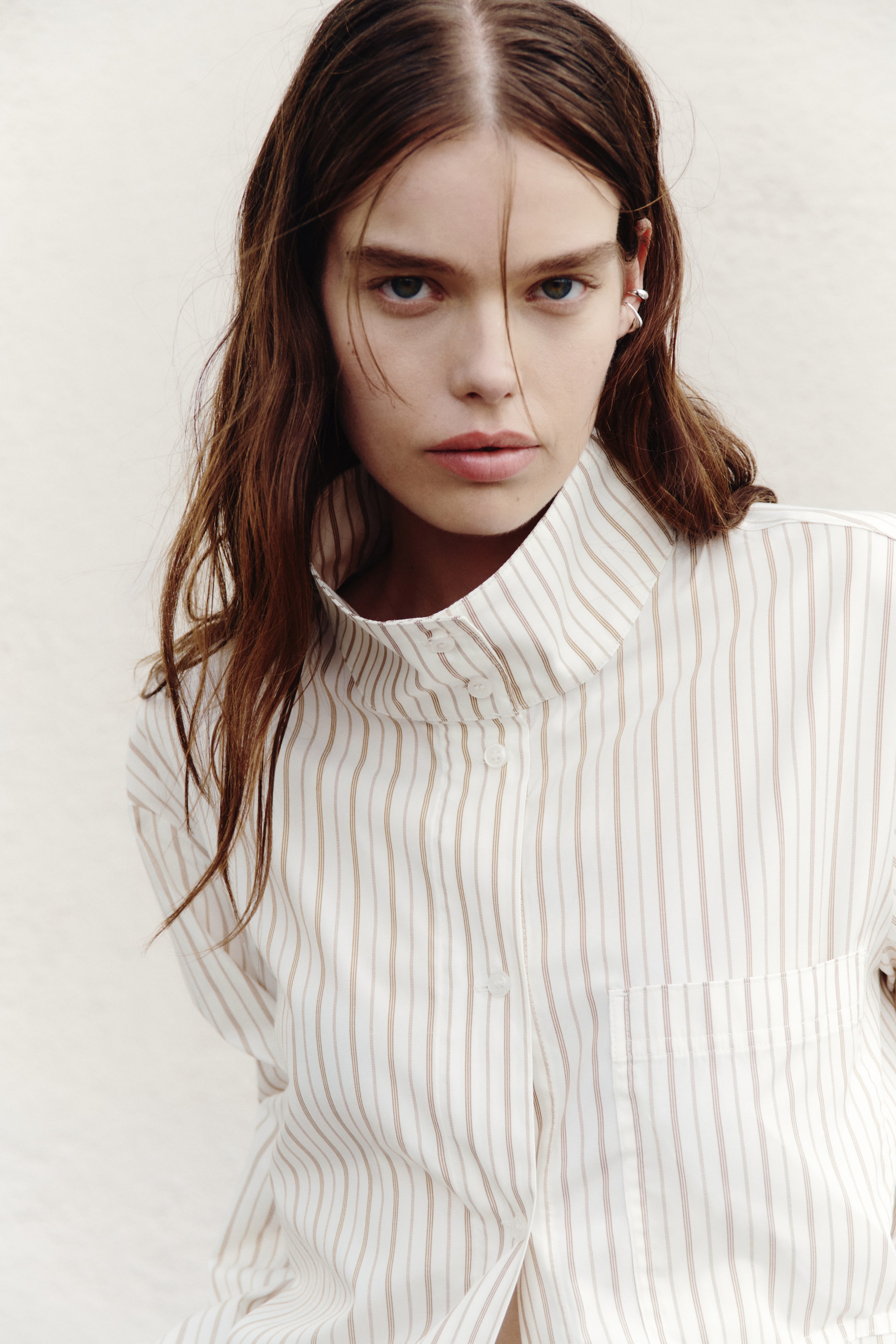 Oversized Shirt with Stand-Up Collar