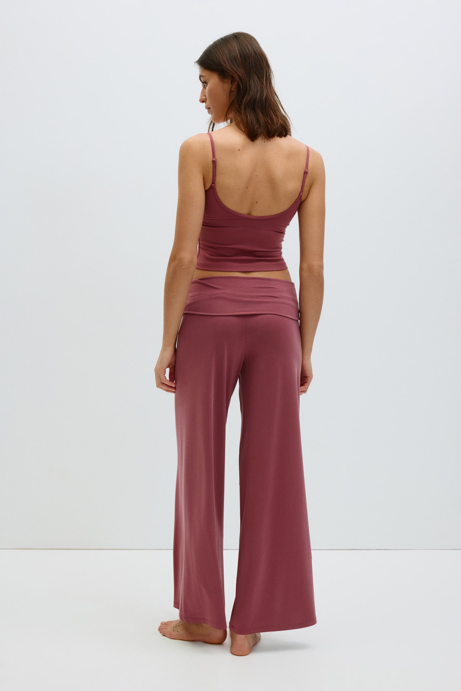 Foldover-waist sports trousers-Light maroon - 1