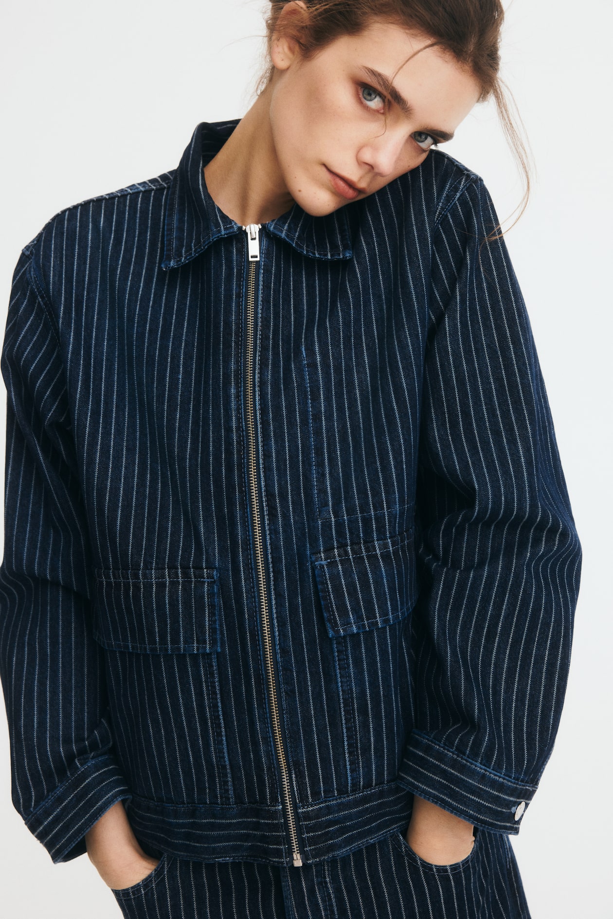 Veste en denim - Bleu denim foncé/rayé - FEMME | H&M FR