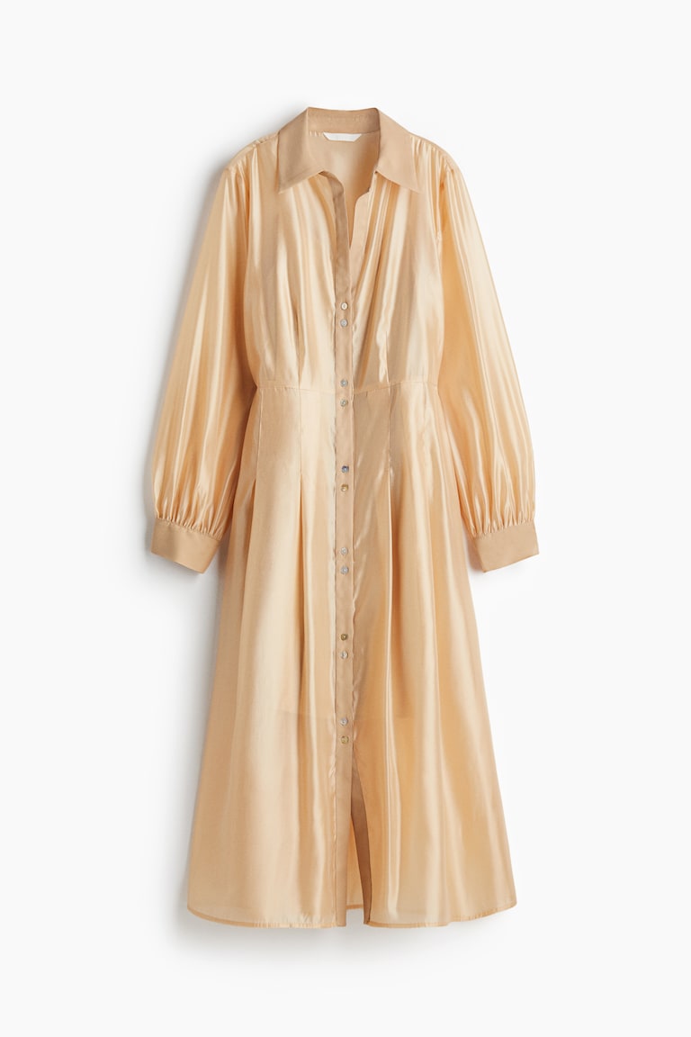 h&m shirt dress with tapered waist Women's Beige Shirt Dress with Tapered Waist