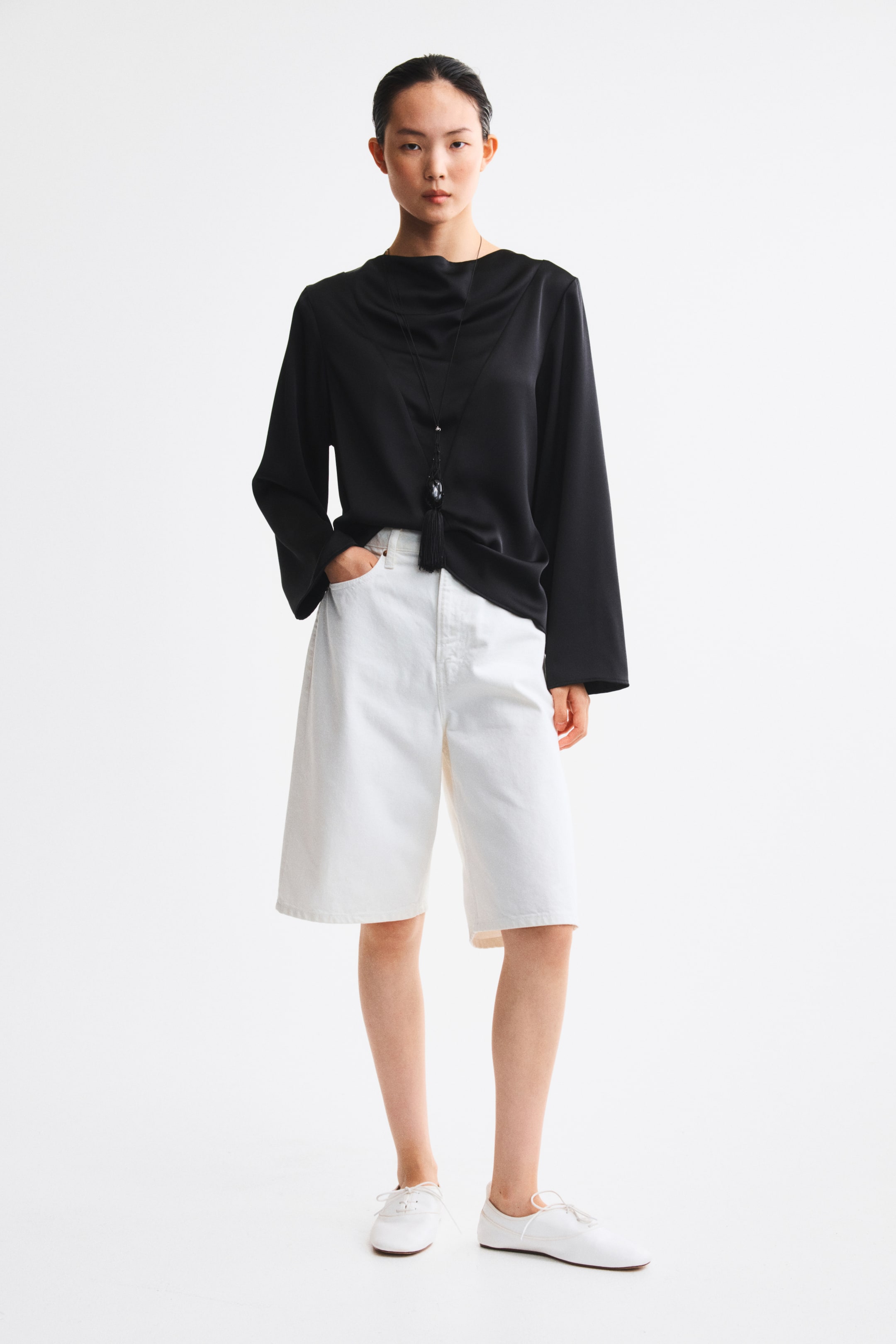 Cowl-Neck Satin Blouse