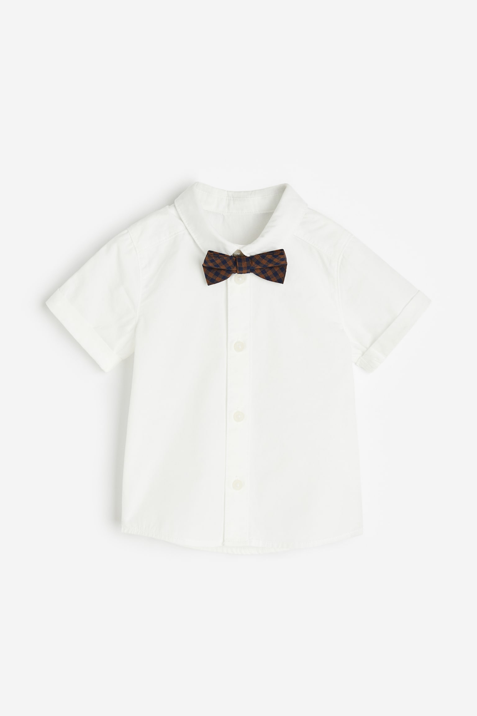 Short Sleeve Shirt & Bow Tie - White - 1