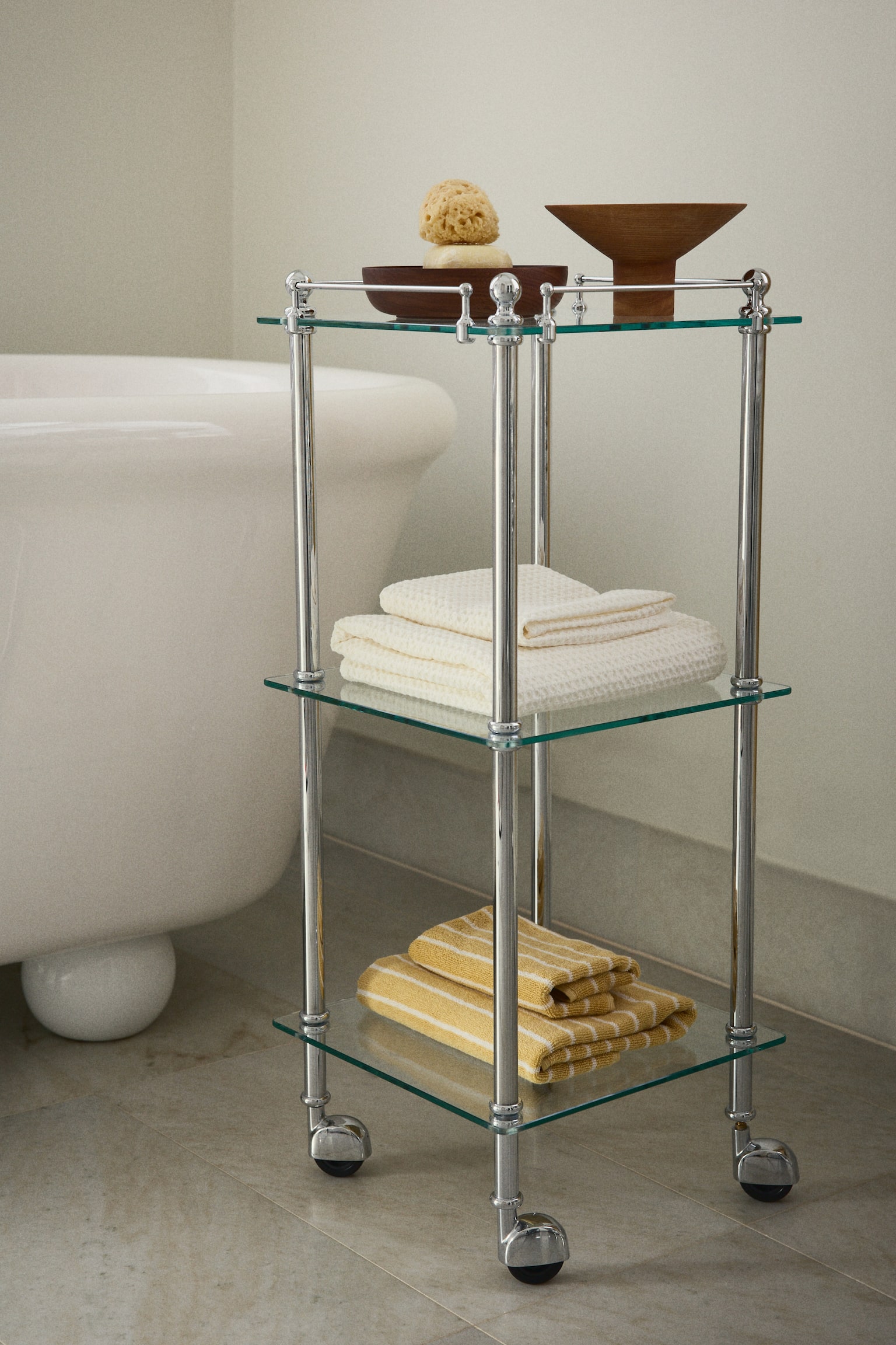 Vohvelipintainen kylpypyyhe - Valkoinen/Tummanbeige/Puuteriroosa/Vaaleankeltainen - 1