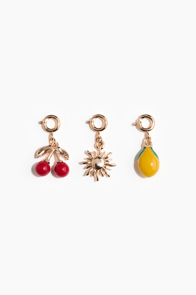 Lot de 3 charms - Doré/cerises/Doré/cœur - 1
