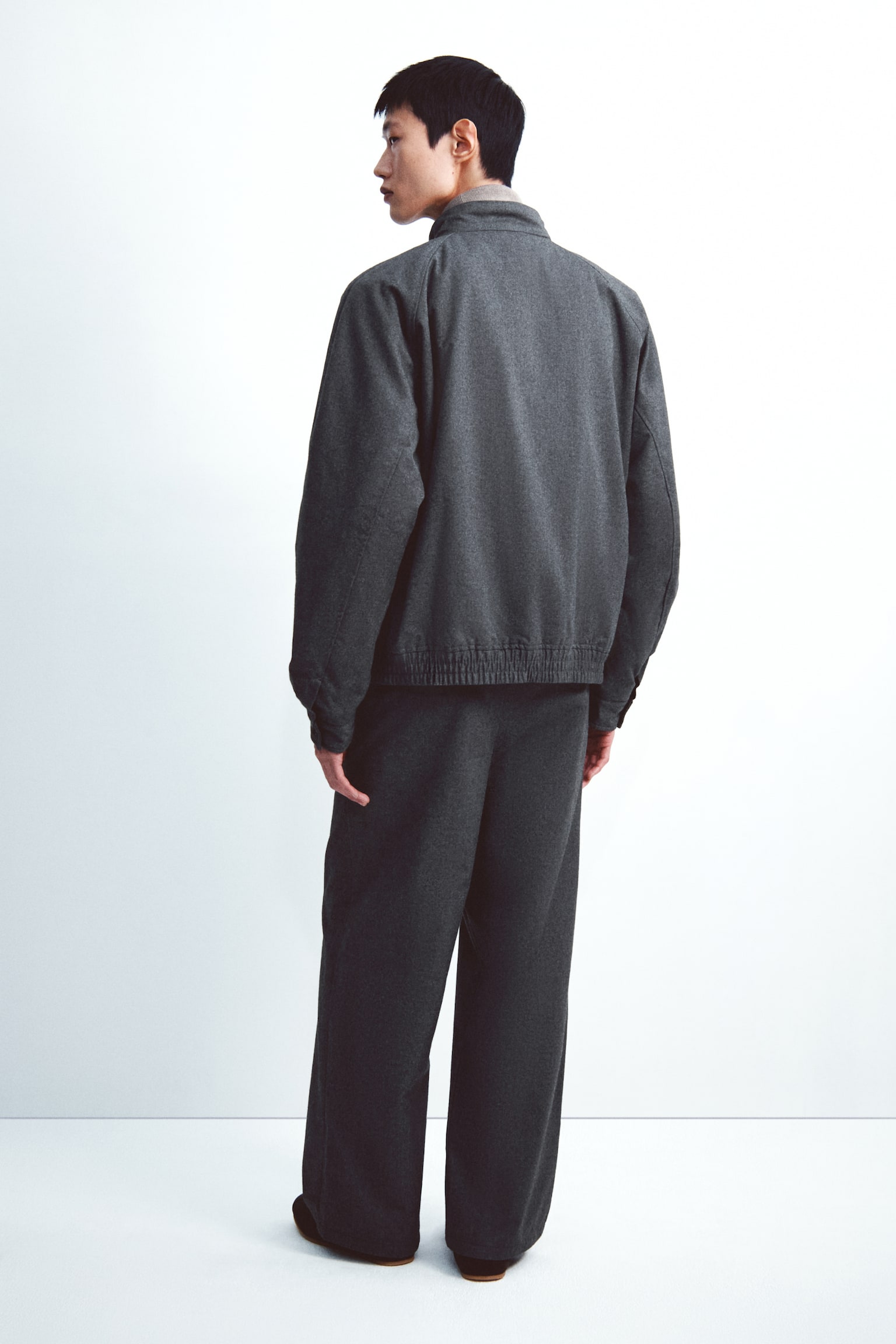 ルーズフィット ワイドテーラードパンツ - ダークグレー/ブラック - 4