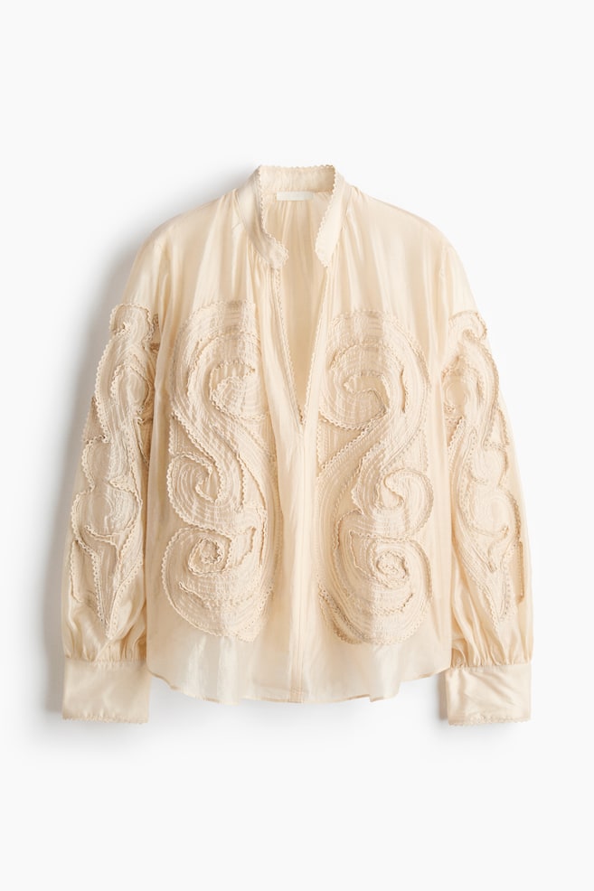 Embroidered Blouse - Light beige/Black - 1