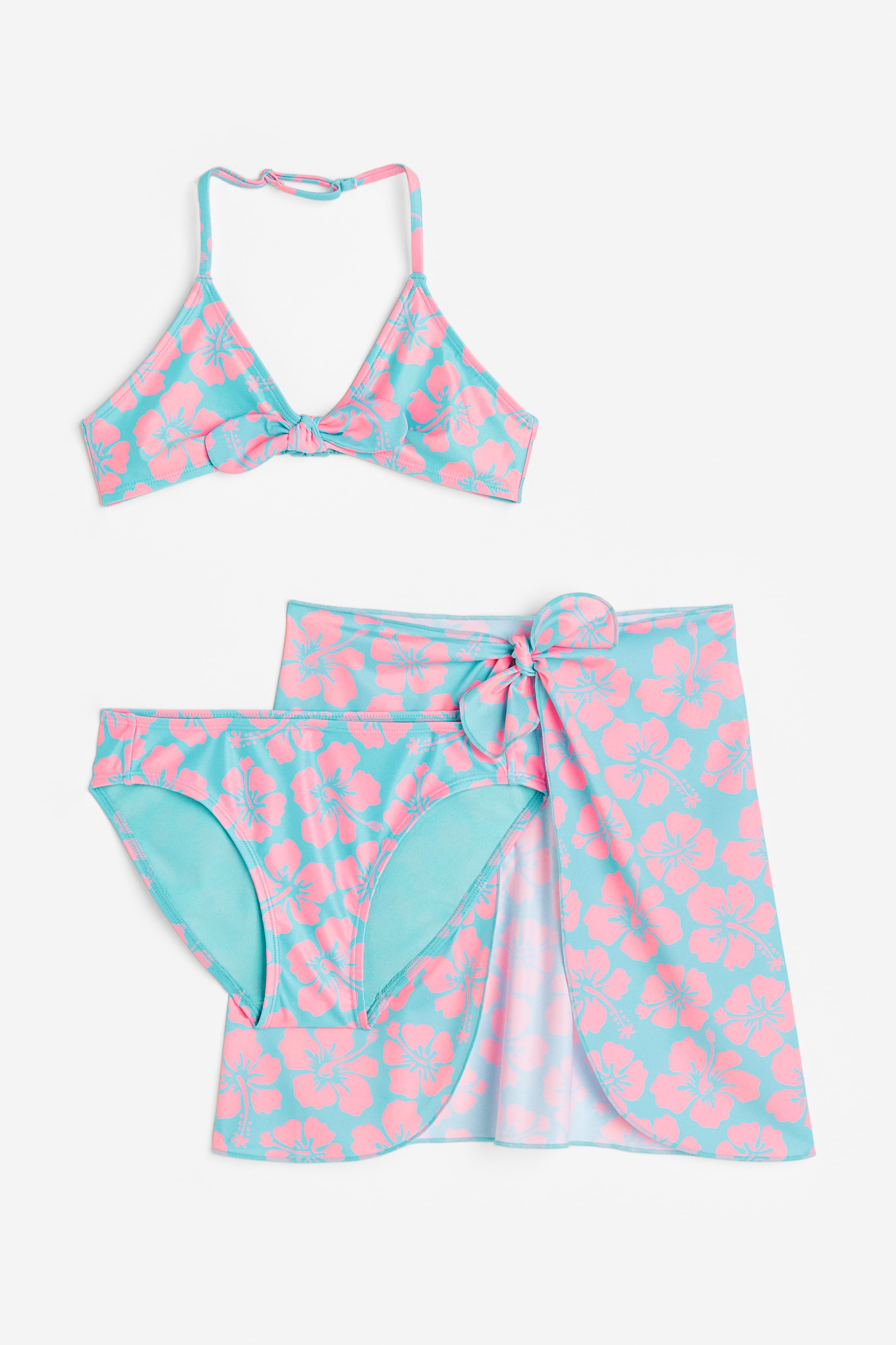 Ensemble 3 pièces maillot de bain et jupe - Taille régulière - Dos nu -  Turquoise/fleuri - ENFANT | H&M BE