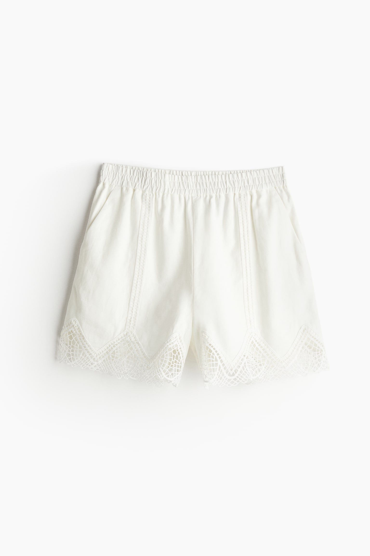 Shorts aus Leinenmix mit Spitzendetails - Weiß - 2