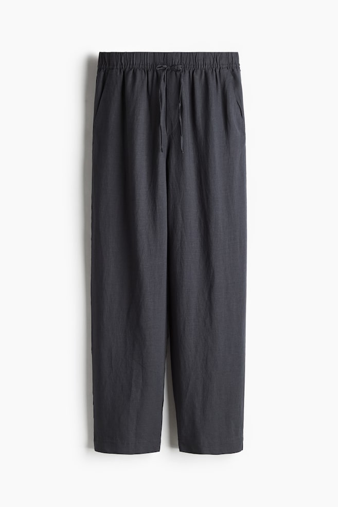 Broek van linnenmix met drawstring - Lichtzwart/Lichtbeige/Kakigroen/Wit/Bruin - 1
