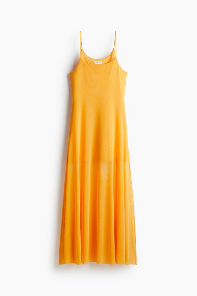 Vestido de alças em mesh - Amarelo/Verde caqui - 1