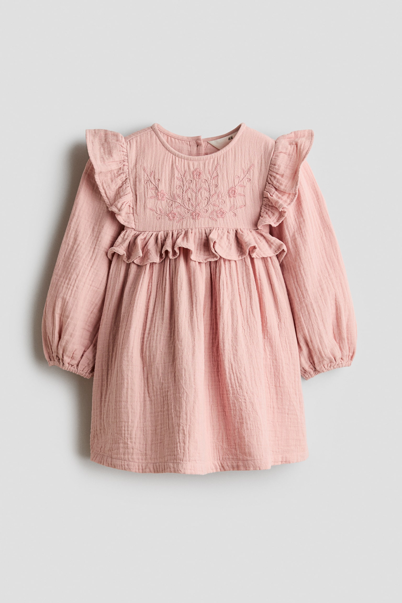 Детское платье H&M Ruffle-Trimmed Muslin, цвет: Светлый пыльный розовый — фото 1