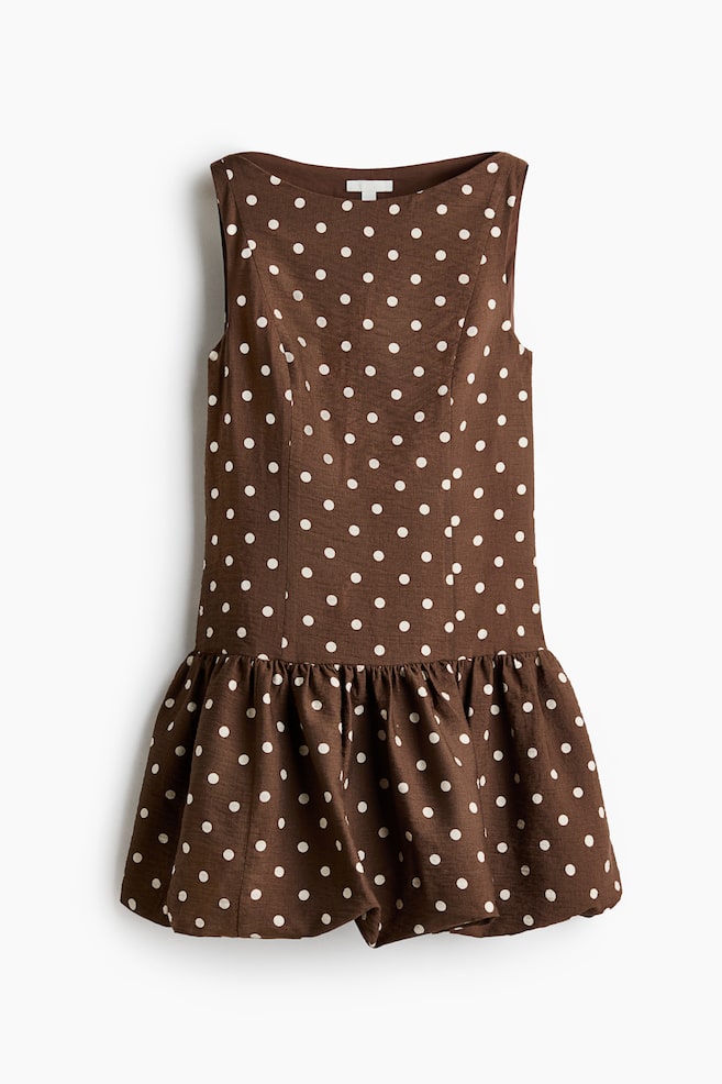 Bubble-hem dress-Dark brown/Polka dot - 1
