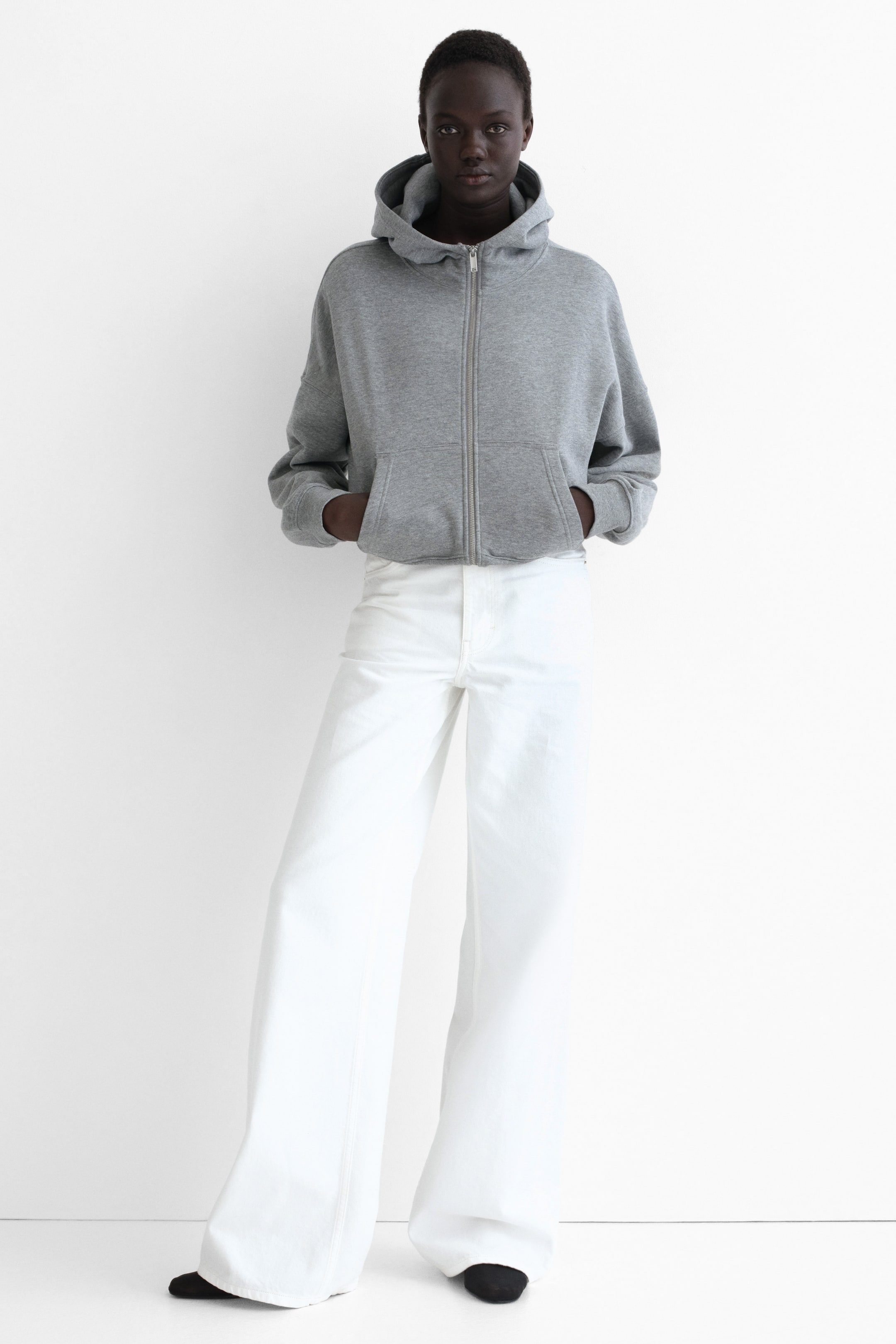 이미지 확대 보기: 집업 후디 - 그레이 멜란지 - 여성 | H&M KR 2