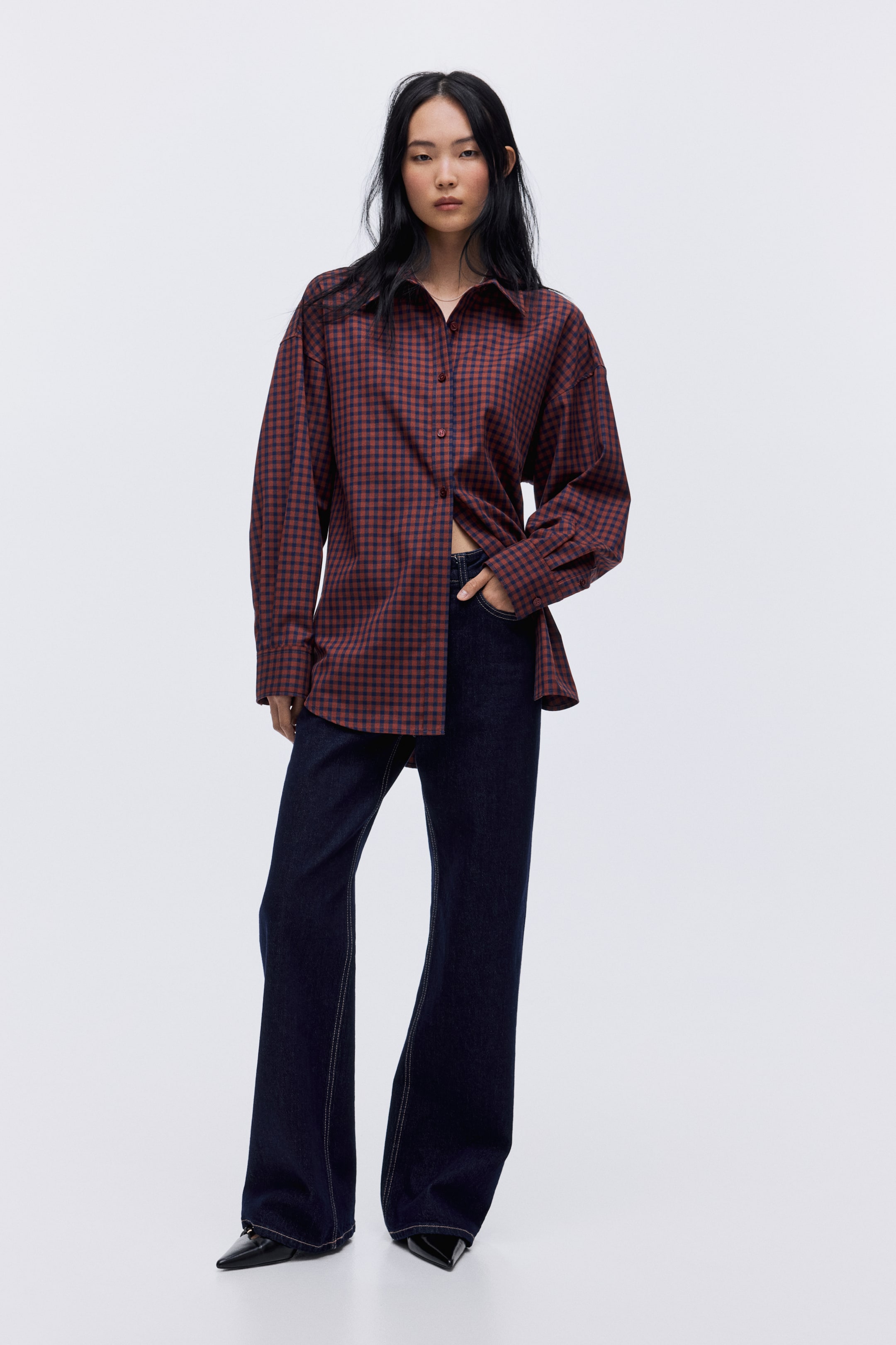 View larger image: Pleated shirt - Red/Gingham check - Ladies | H&M GB 2