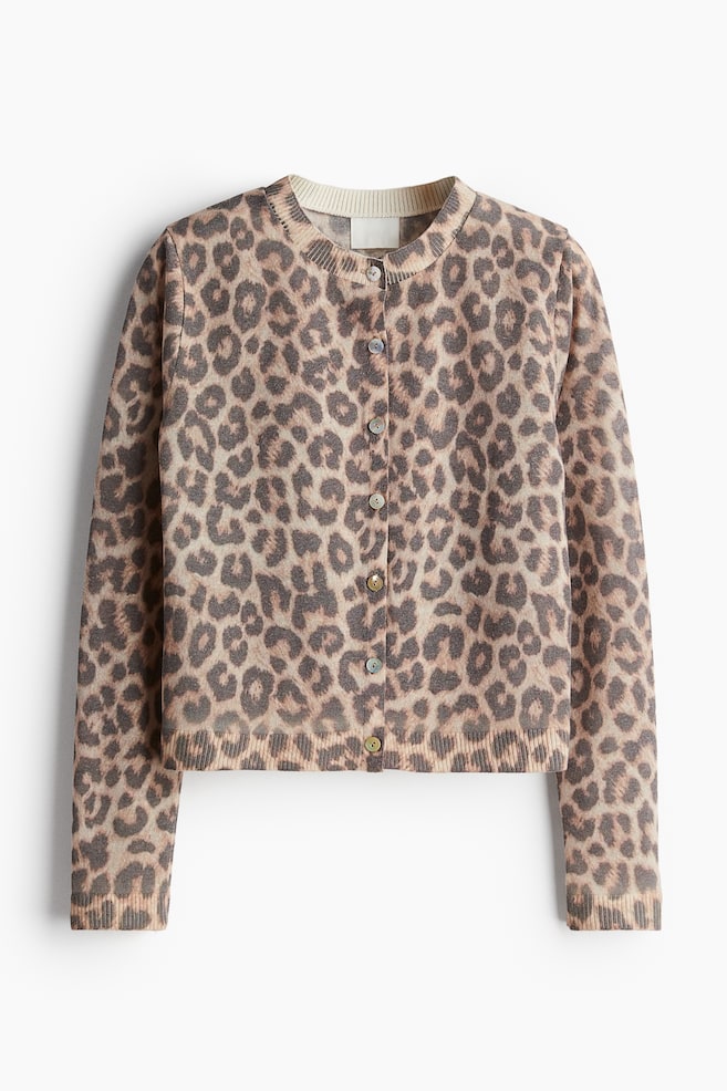 Cárdigan de punto fino - Beige/Estampado de leopardo - 1
