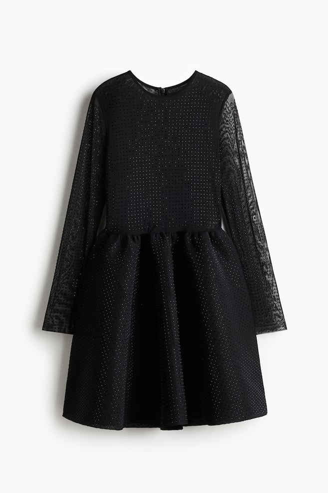 Koristeltu mesh-mekko - Musta - 1