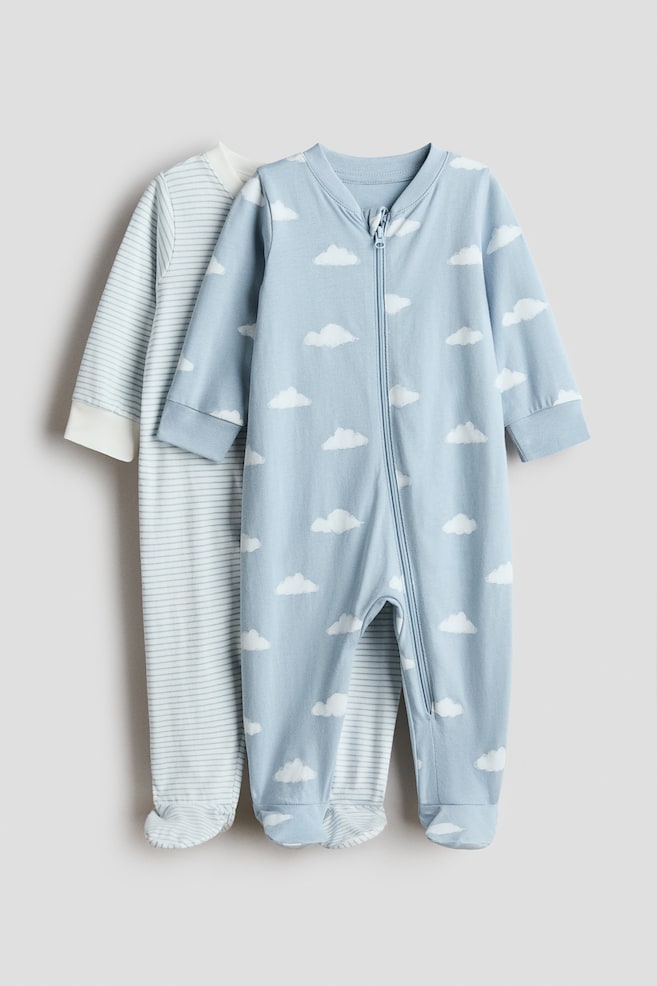2-Pack Printed Pajama Jumpsuits with Zipper - Light blue/patterned/Light beige/giraffe - 1