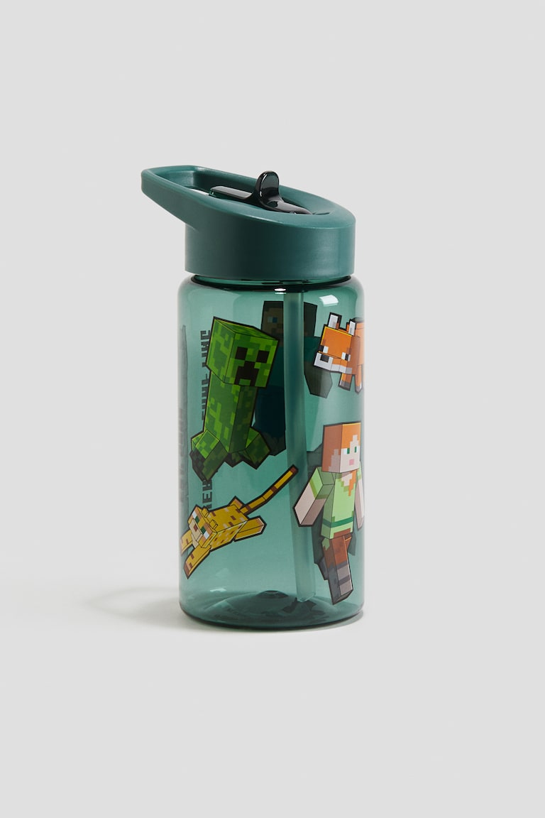 Minecraft - Plastic Water Bottle With Straw - Steve & Alex - Video Game