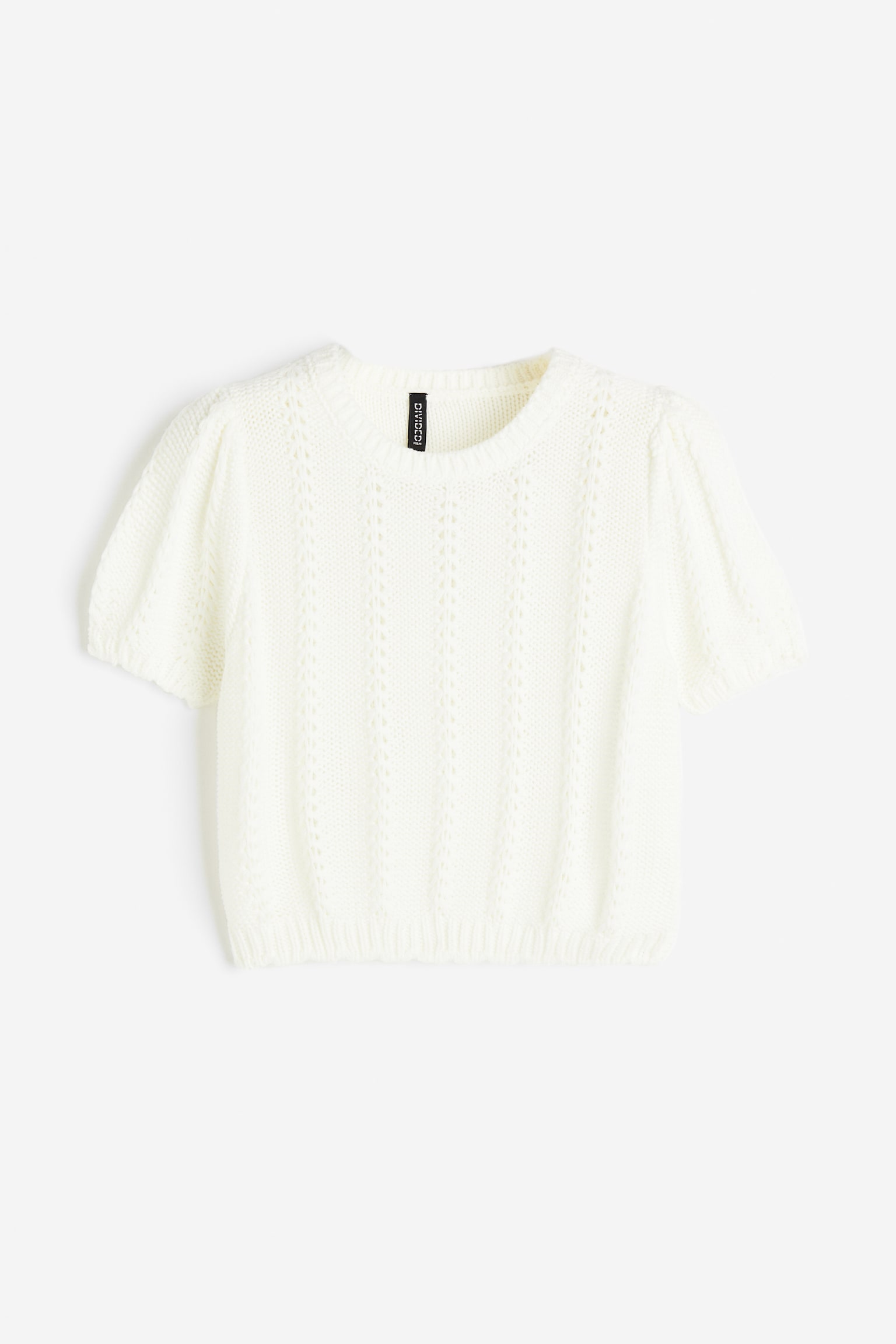 Textured-knit puff-sleeved top - Cream/Black - 2