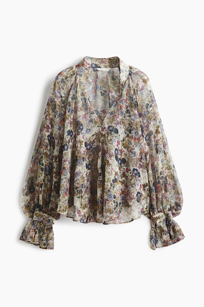 Sheer blouse - Cream/Floral - 1