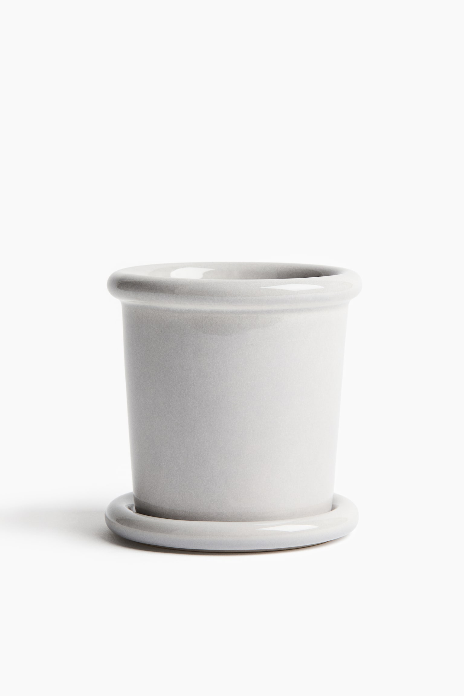 Extra-small stoneware plant pot with saucer - Light grey/Light yellow/Dark brown/Light green - 1