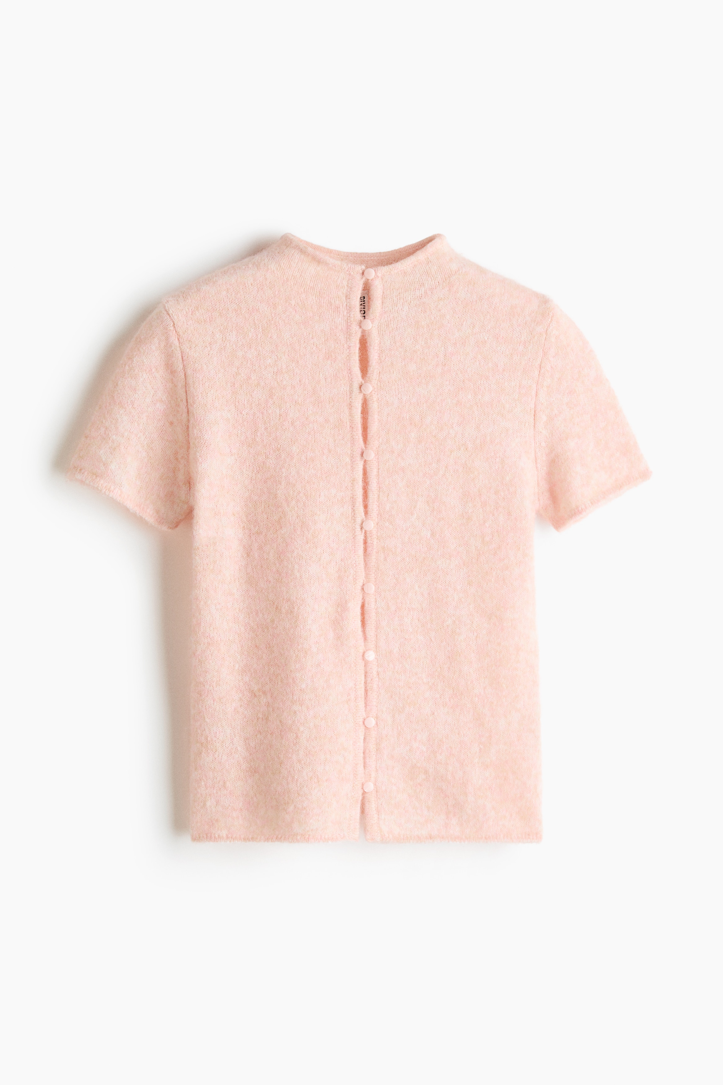 Short-Sleeved Fine-Knit Cardigan - Light pink/Burgundy/Taupe