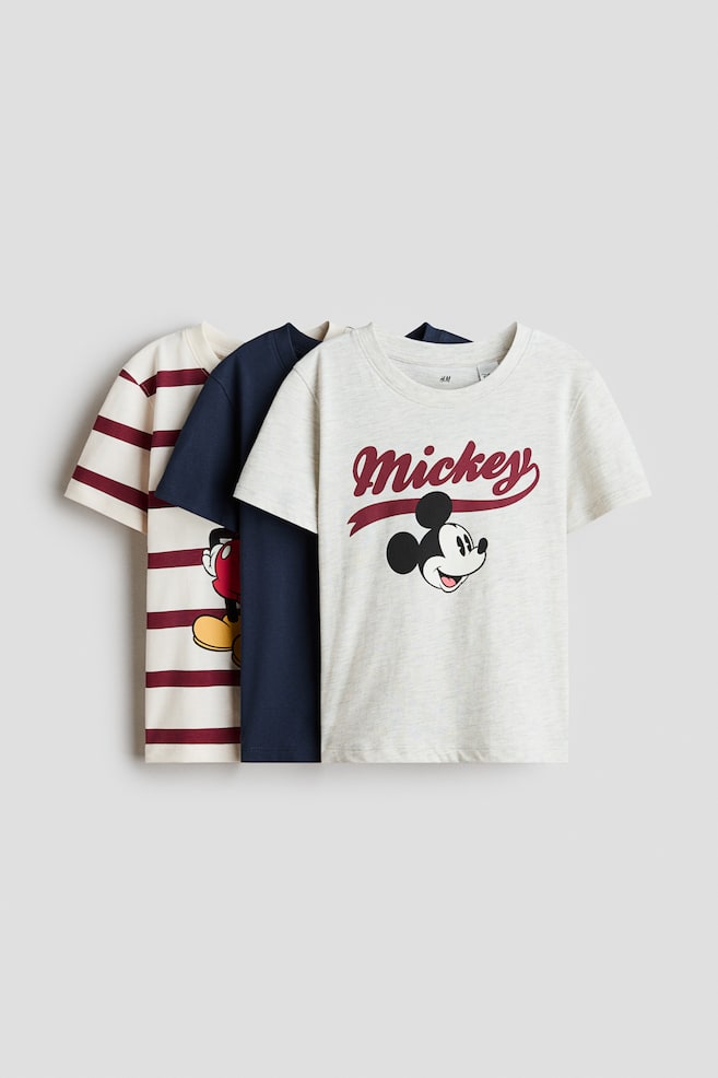 3-pack Printed T-shirts - Navy blue/Mickey Mouse/Gray melange/Marvel Comics/Gray/Sonic the Hedgehog/Green/Minecraft/Green/Minecraft/Blue/Lilo & Stitch/White/Pokémon/Red/Cars/Dusty blue/Hot Wheels/Dark gray/Jurassic World - 1